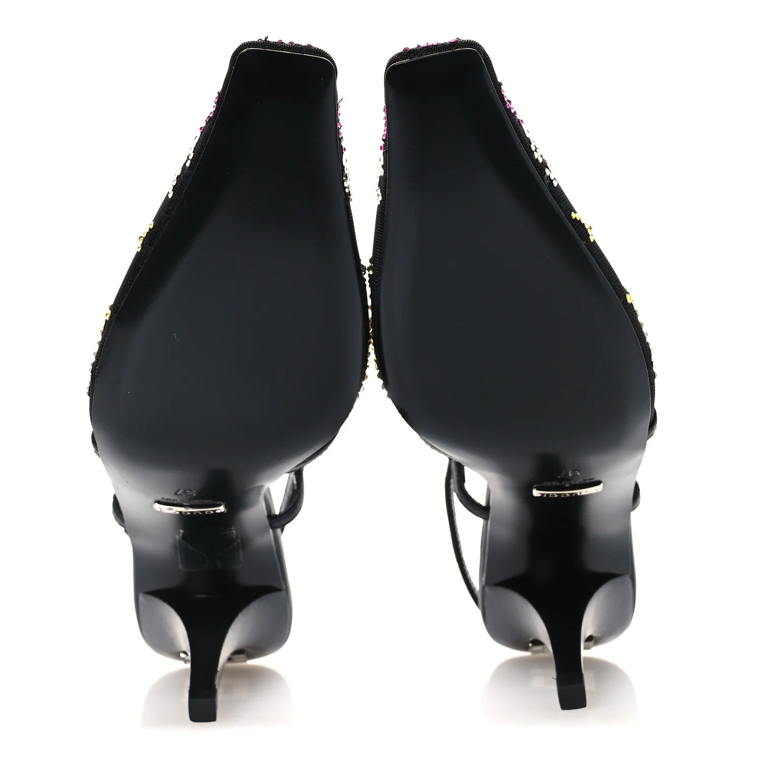 Tela Retino Nappa Charlotte Crystal GG Monogram Square G 75mm Slingback Pumps 37 Black - Image 7