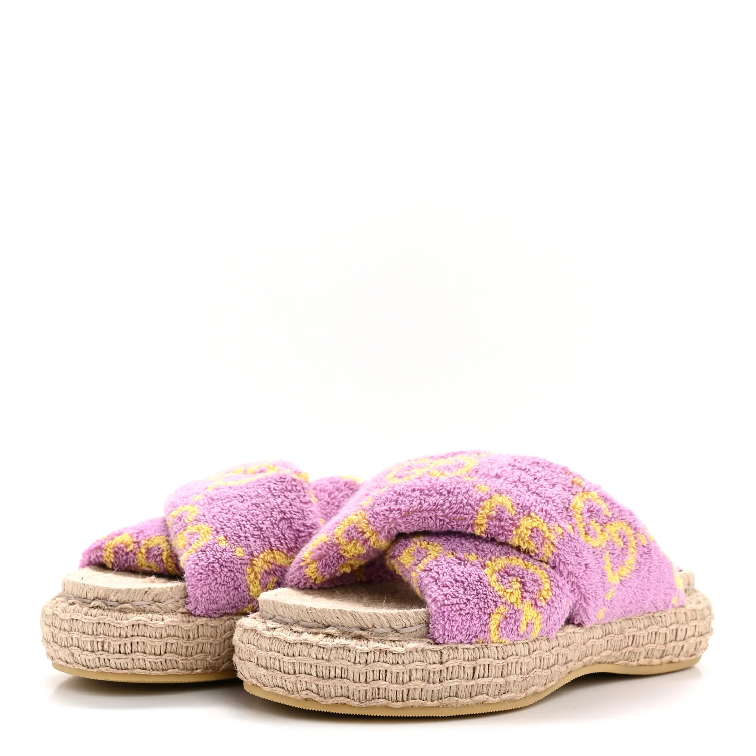Terry Cloth Espadrille Platform Sandals 37 Pink Yellow - Image 4