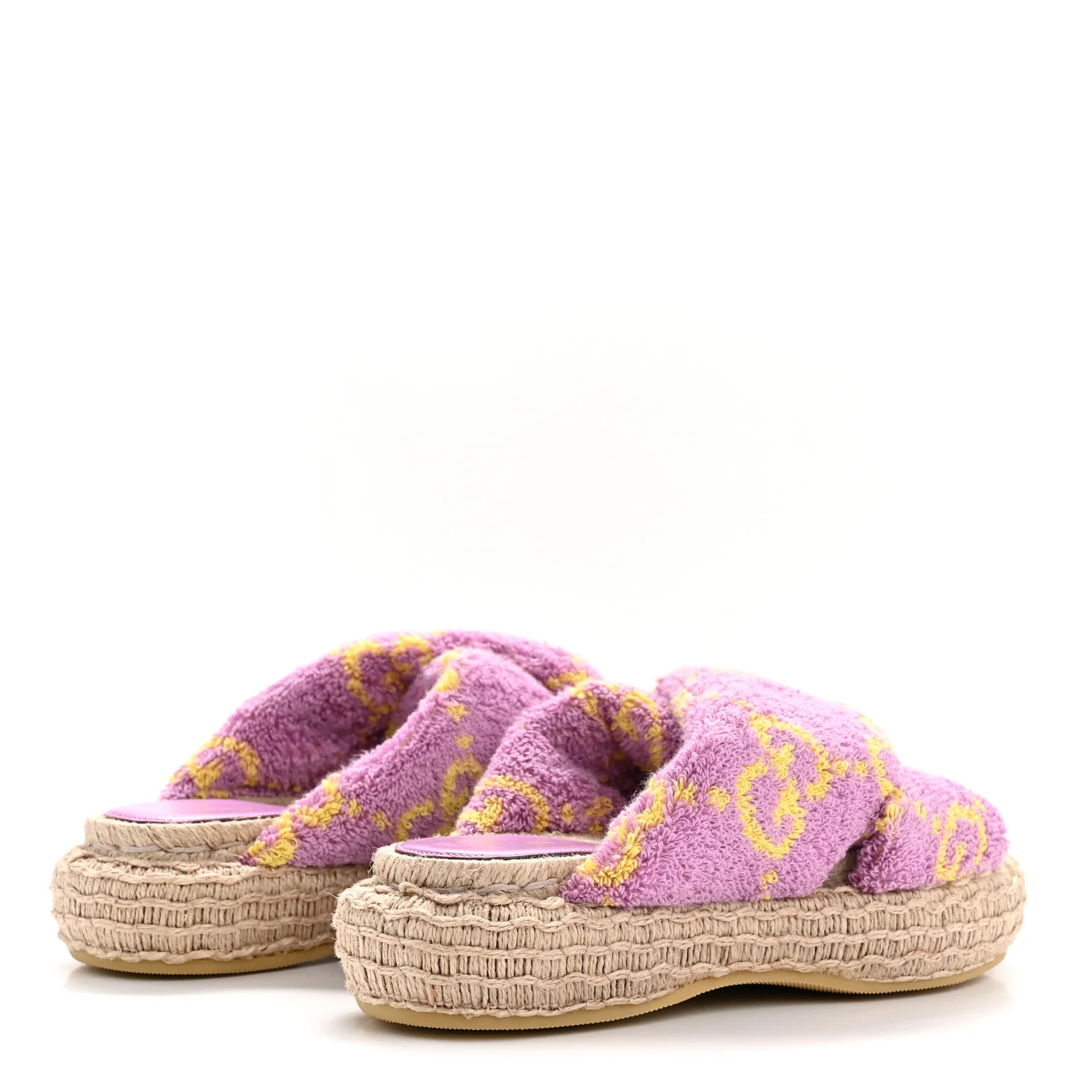Terry Cloth Espadrille Platform Sandals 37 Pink Yellow - Image 5