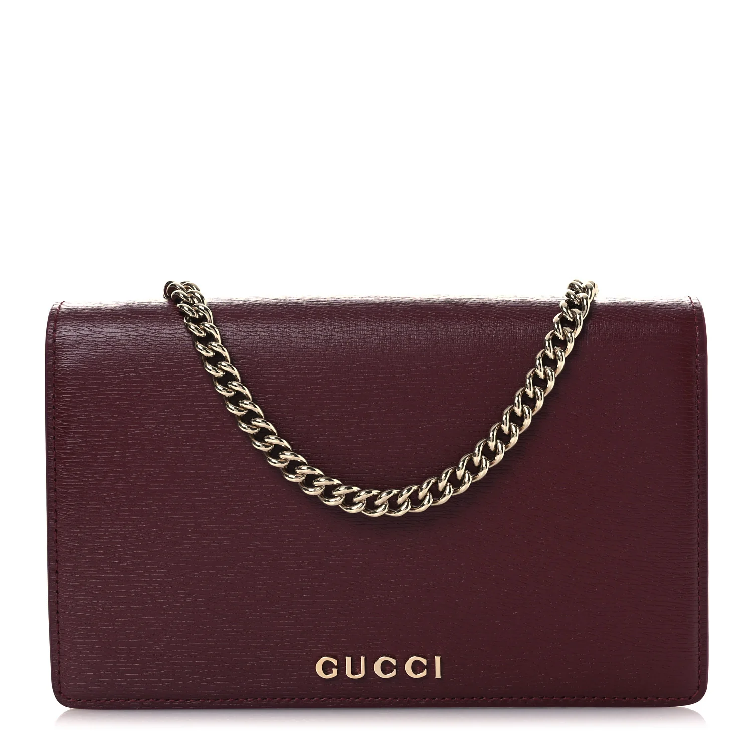 Textured Calfskin Script Logo Wallet On Chain Rosso Ancora
