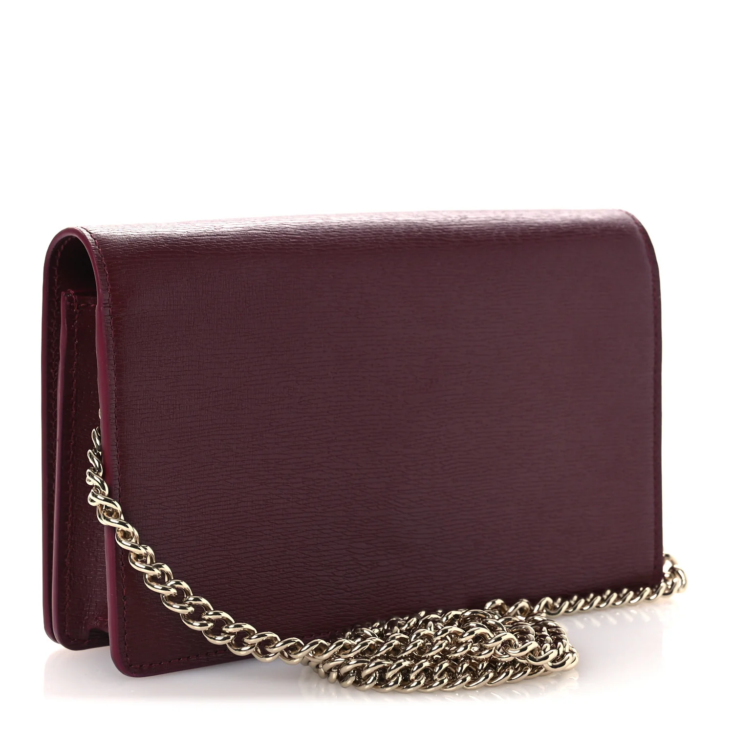 Textured Calfskin Script Logo Wallet On Chain Rosso Ancora - Image 3