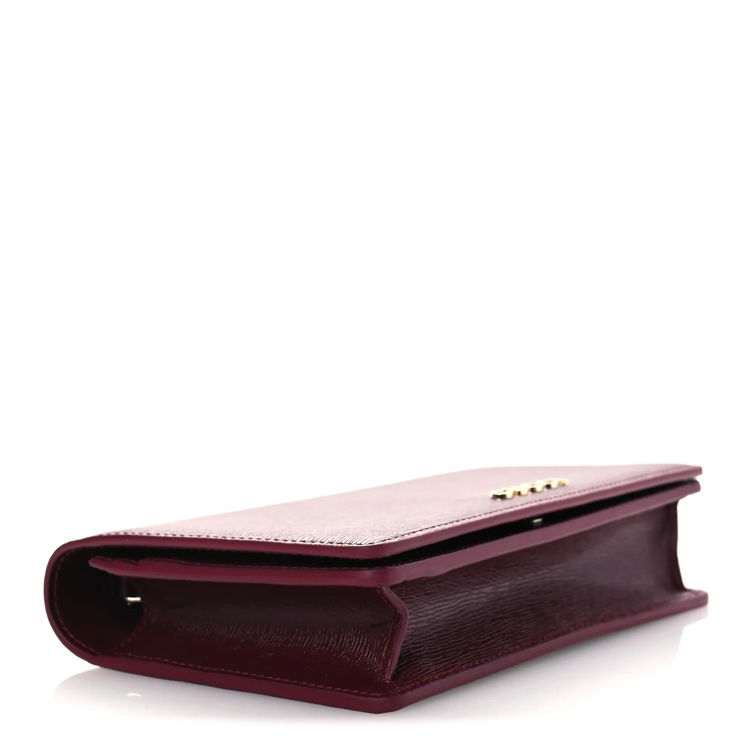Textured Calfskin Script Logo Wallet On Chain Rosso Ancora - Image 4