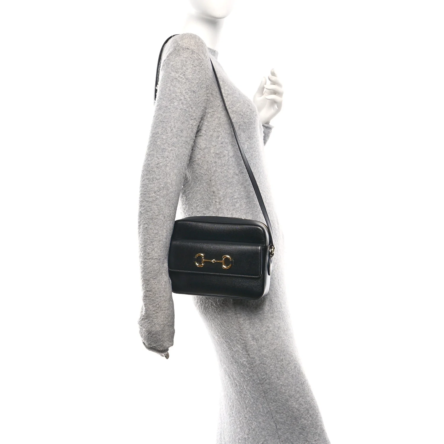 Textured Calfskin Small Horsebit 1955 Shoulder Bag Black - Image 2