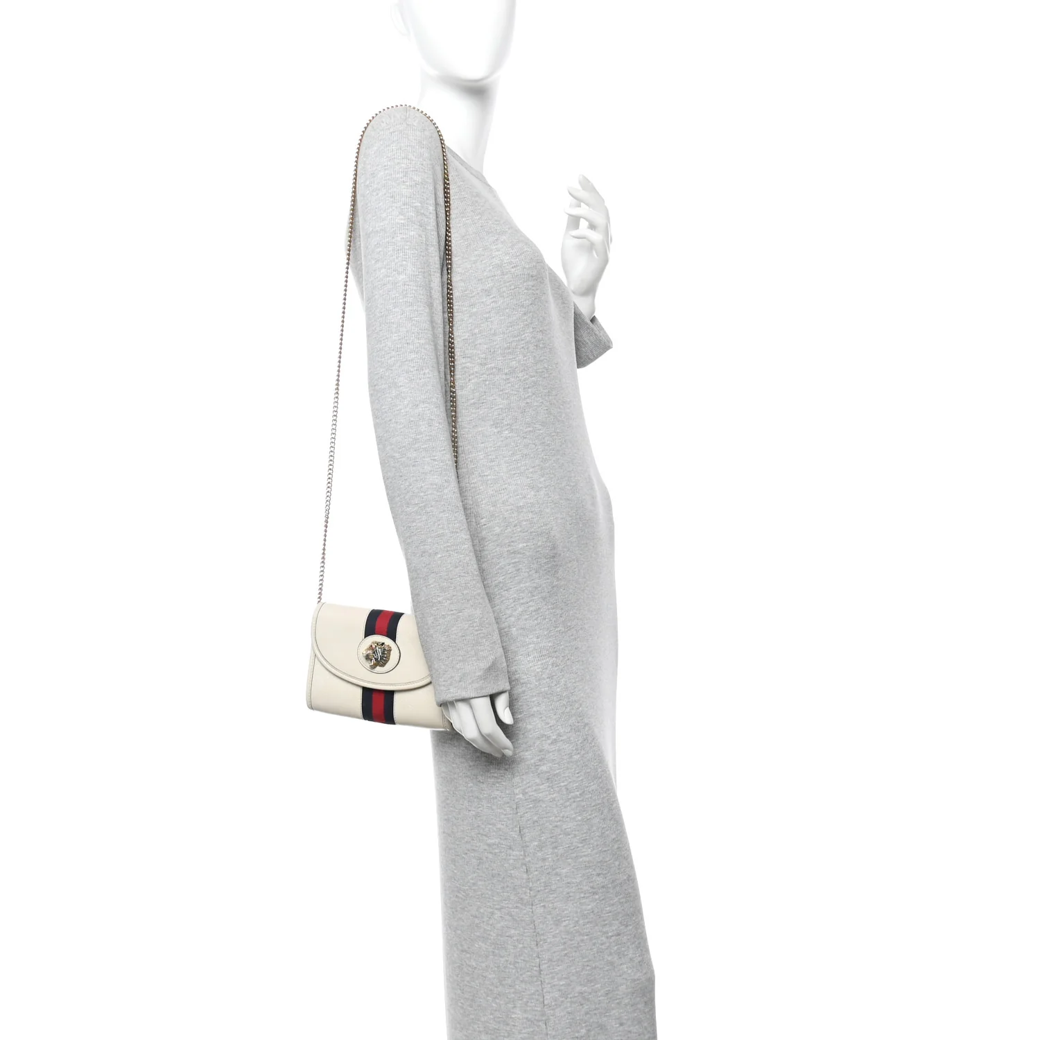Textured Calfskin Web Mini Rajah Slim Flap Shoulder Bag Mystic White - Image 2