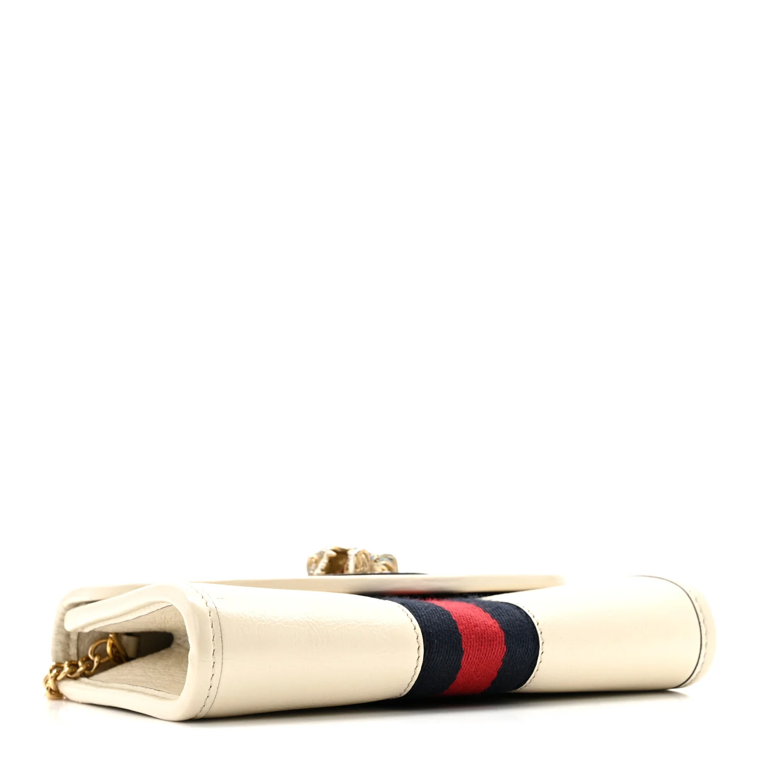 Textured Calfskin Web Mini Rajah Slim Flap Shoulder Bag Mystic White - Image 4