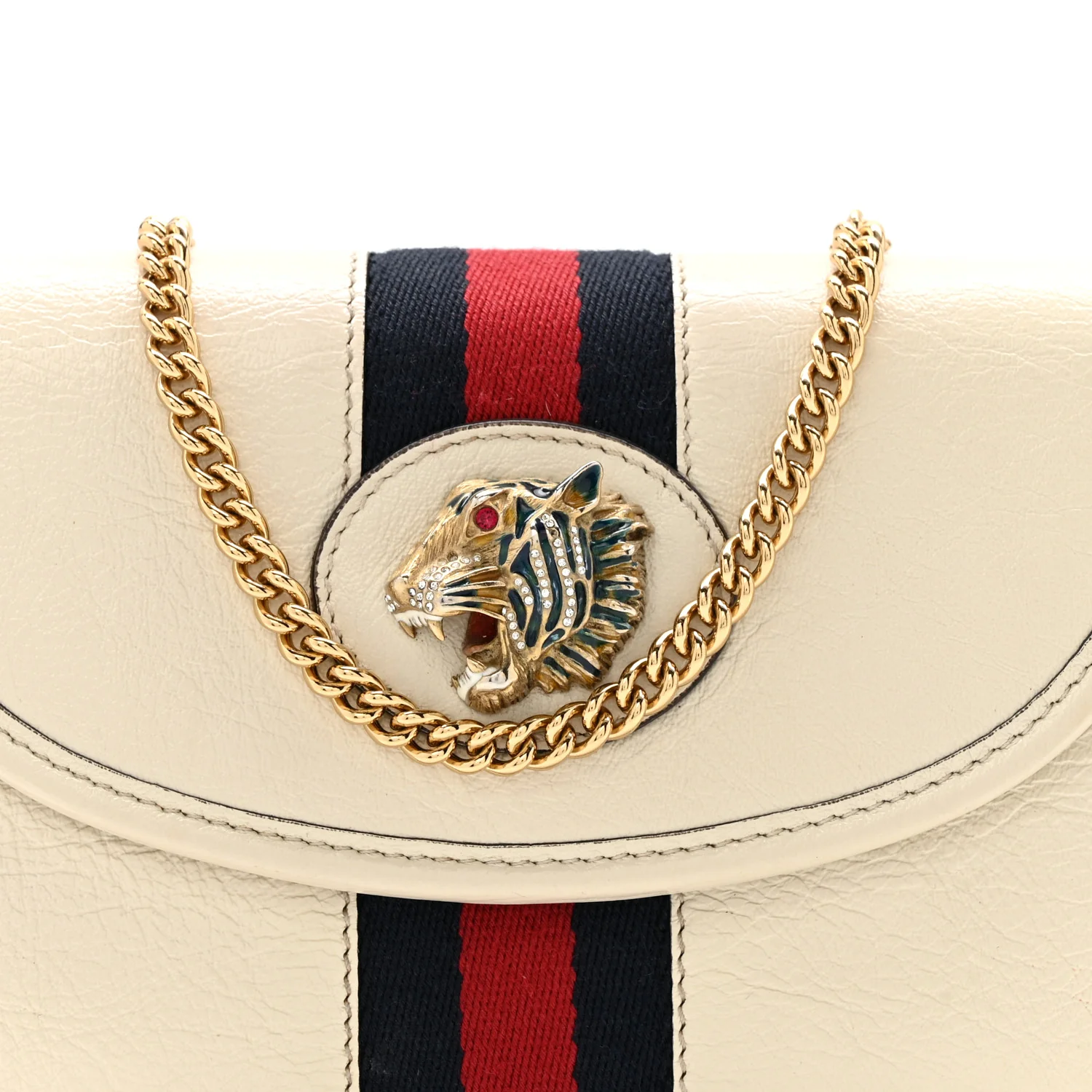 Textured Calfskin Web Mini Rajah Slim Flap Shoulder Bag Mystic White - Image 8