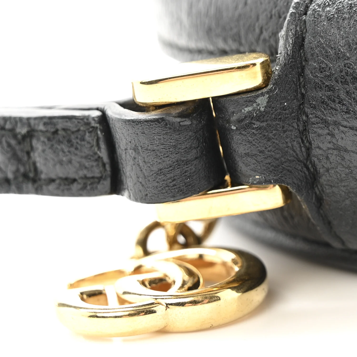 Textured Calfskin Web Ophidia Round Wrist Wallet Black - Image 8