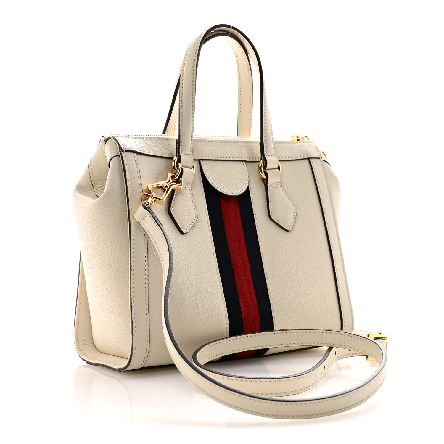 Textured Calfskin Web Small Ophidia Tote Bag Mystic White - Image 3