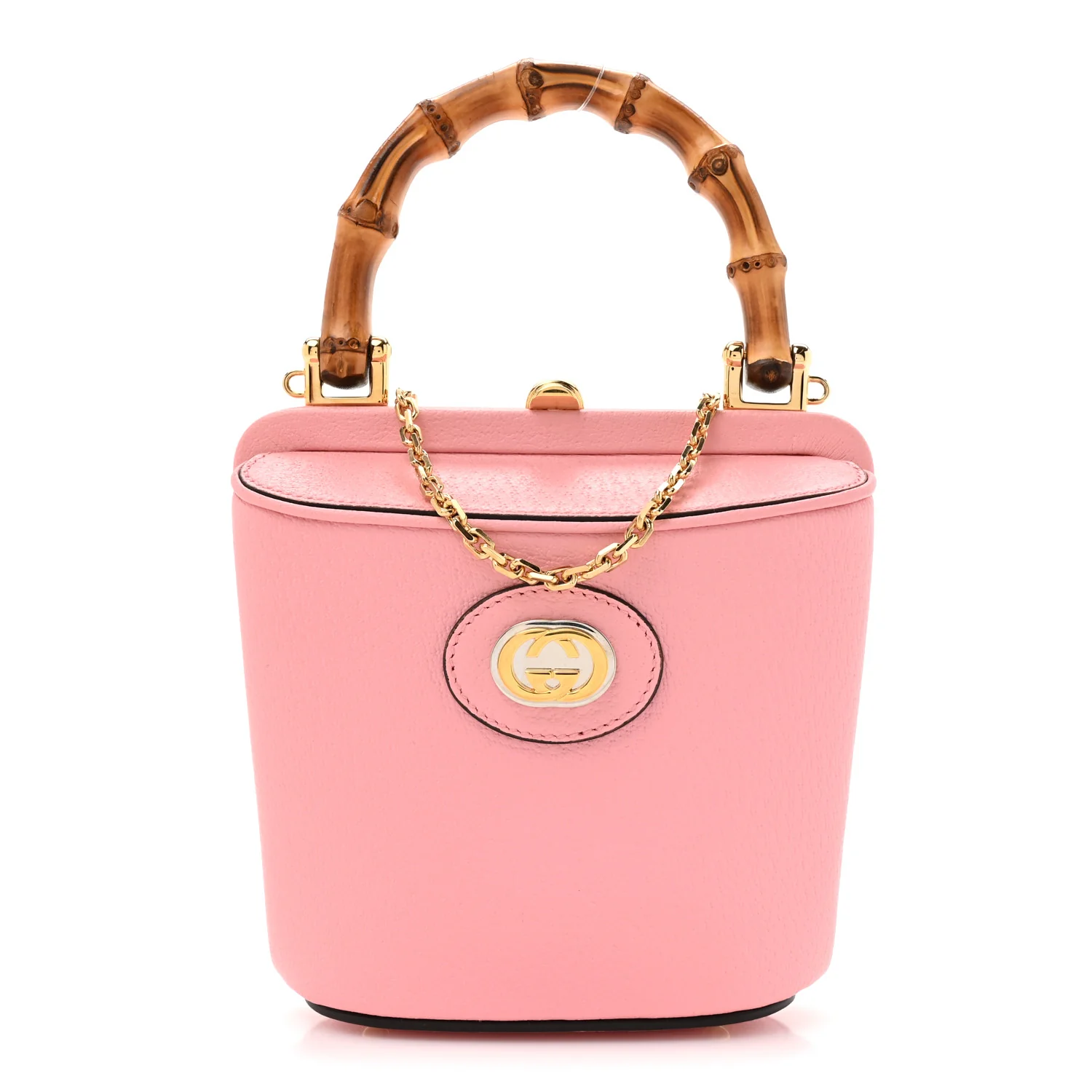 Textured Dollar Calfskin Bamboo Mini Marina Bucket Bag Wild Rose