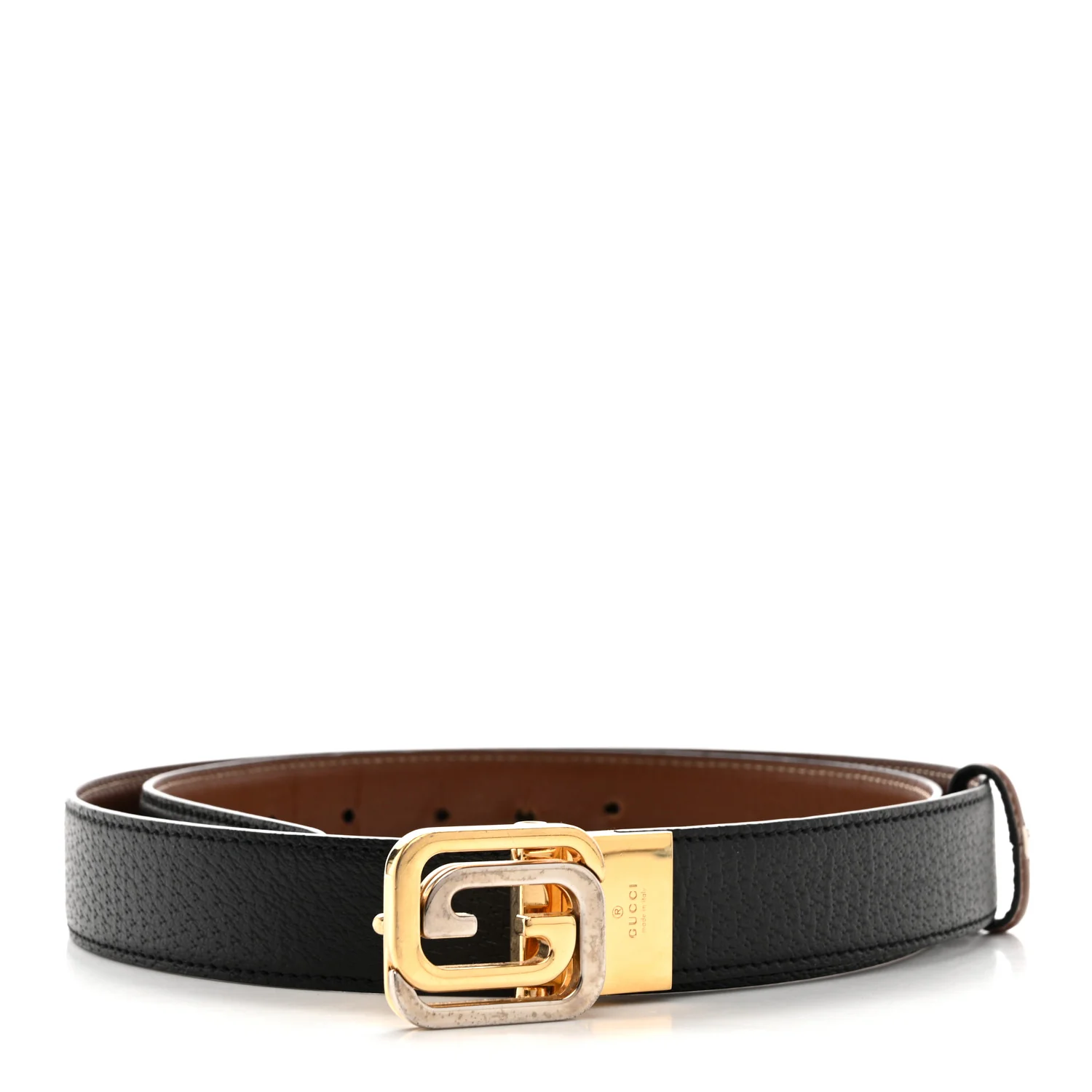 Textured Dollar Calfskin Ciny Calf Lux Squared Interlocking G 30mm Reversible Belt 105 42 Brown Black - Image 2