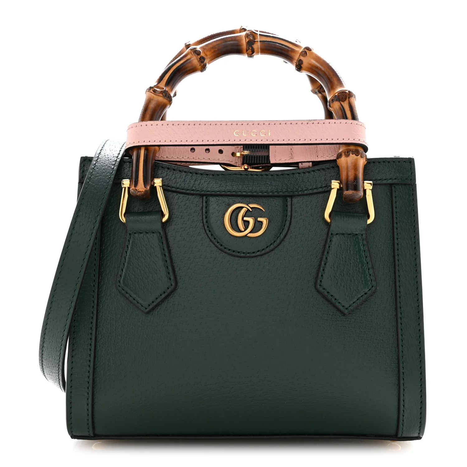 Textured Dollar Calfskin Web Mini Diana Tote Bag Vintage Green Pink