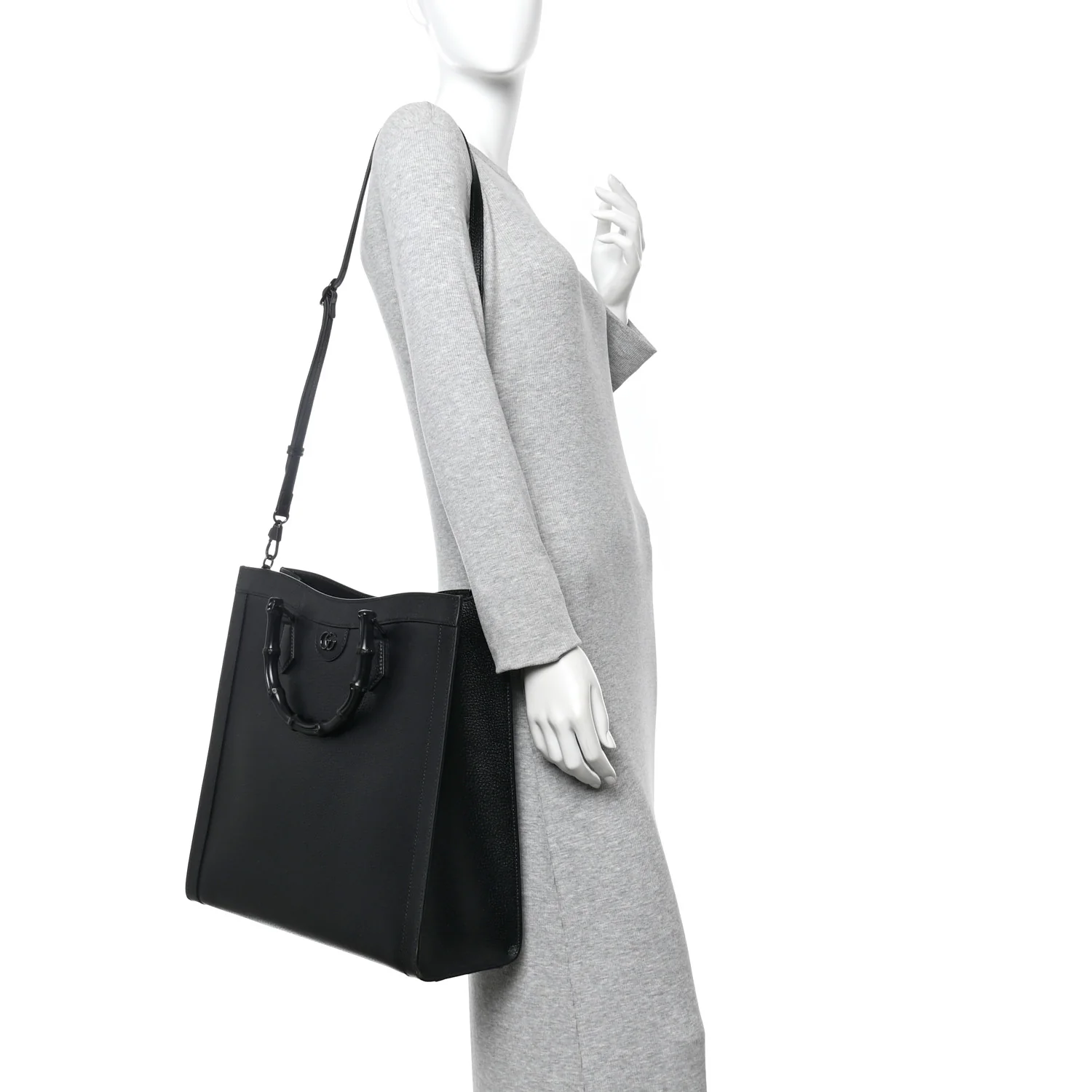 Textured Dollar Calfskin Web Monochrome Large Diana Tote Bag Black - Image 2