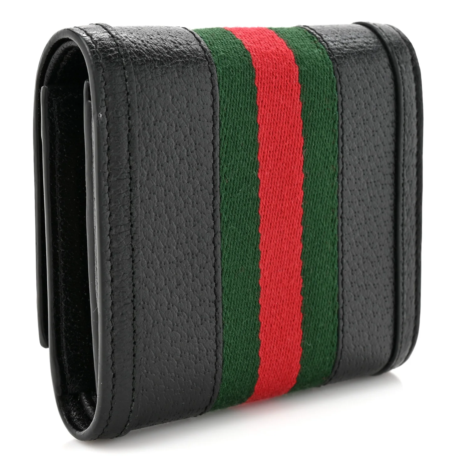 Textured Dollar Calfskin Web Ophidia Card Case Wallet Black - Image 3