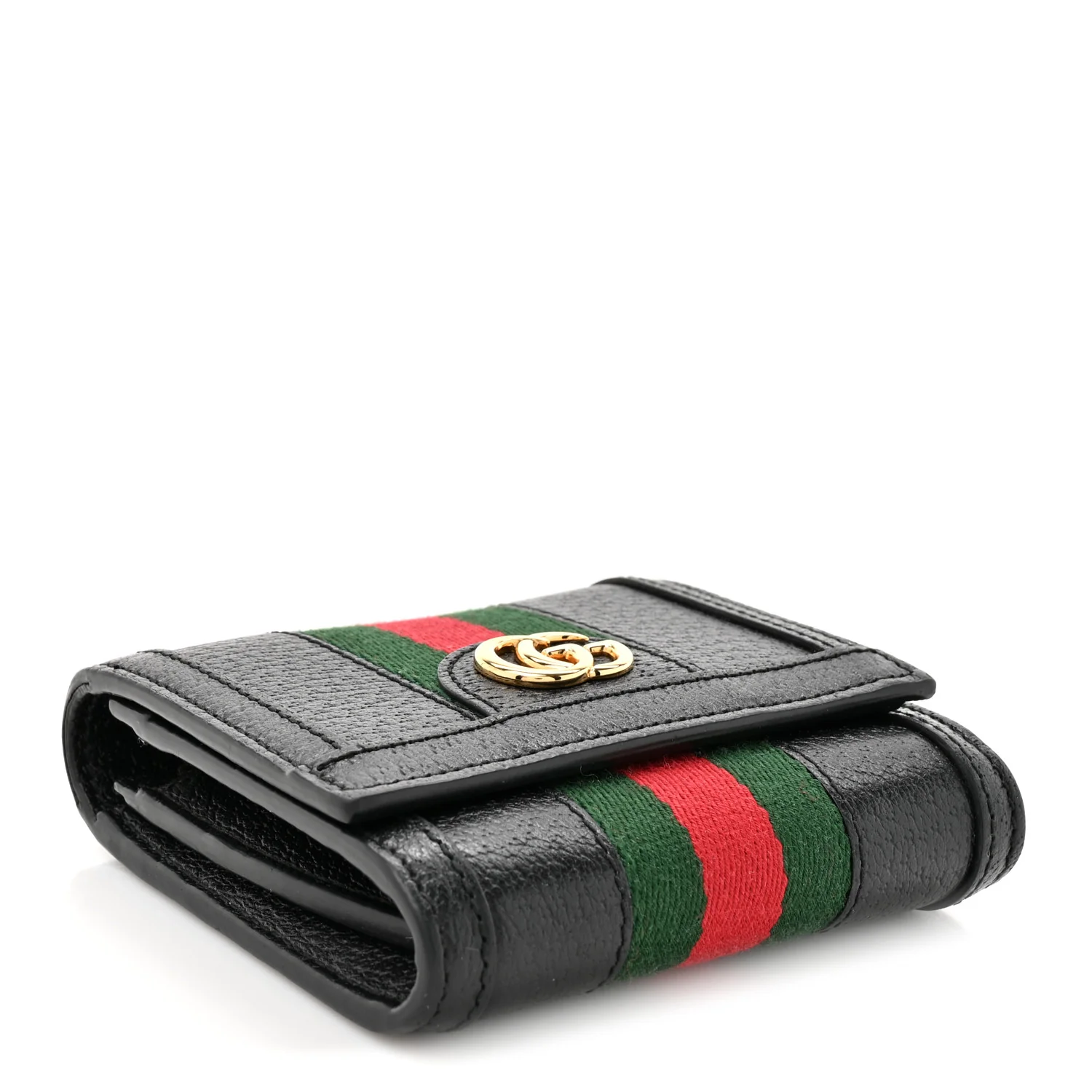 Textured Dollar Calfskin Web Ophidia Card Case Wallet Black - Image 4