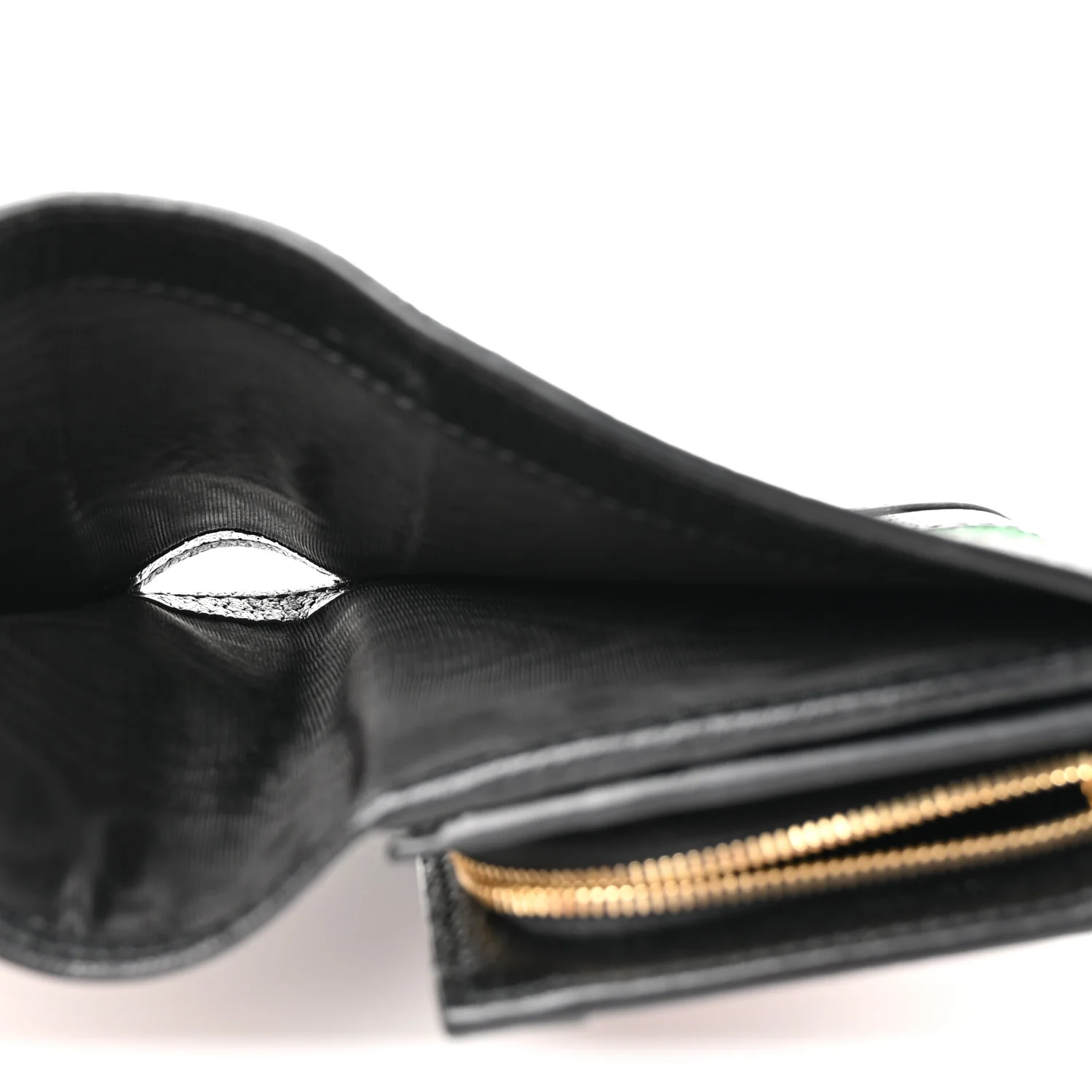 Textured Dollar Calfskin Web Ophidia Card Case Wallet Black - Image 7