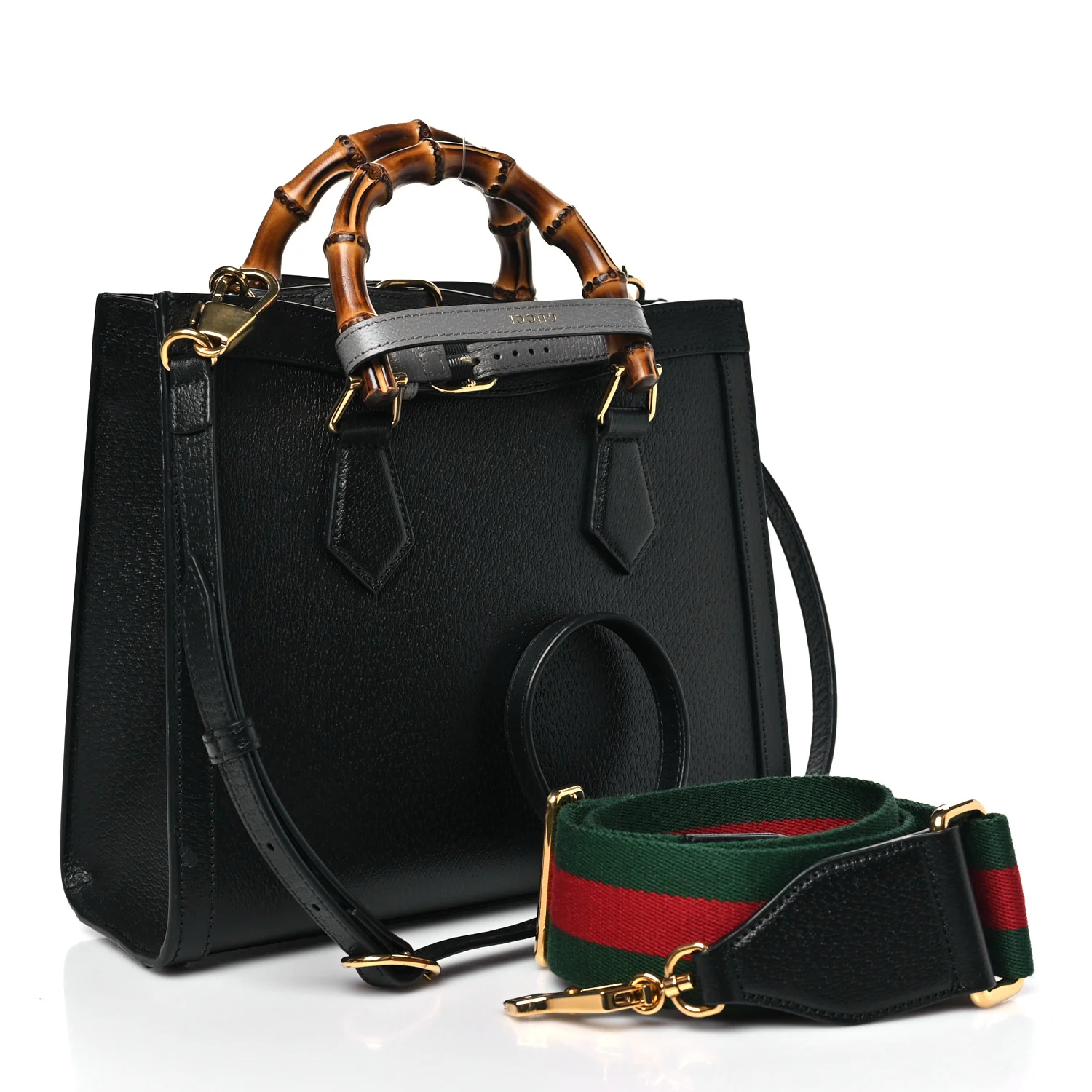 Textured Dollar Calfskin Web Small Diana Tote Bag Black Dusty Grey - Image 3
