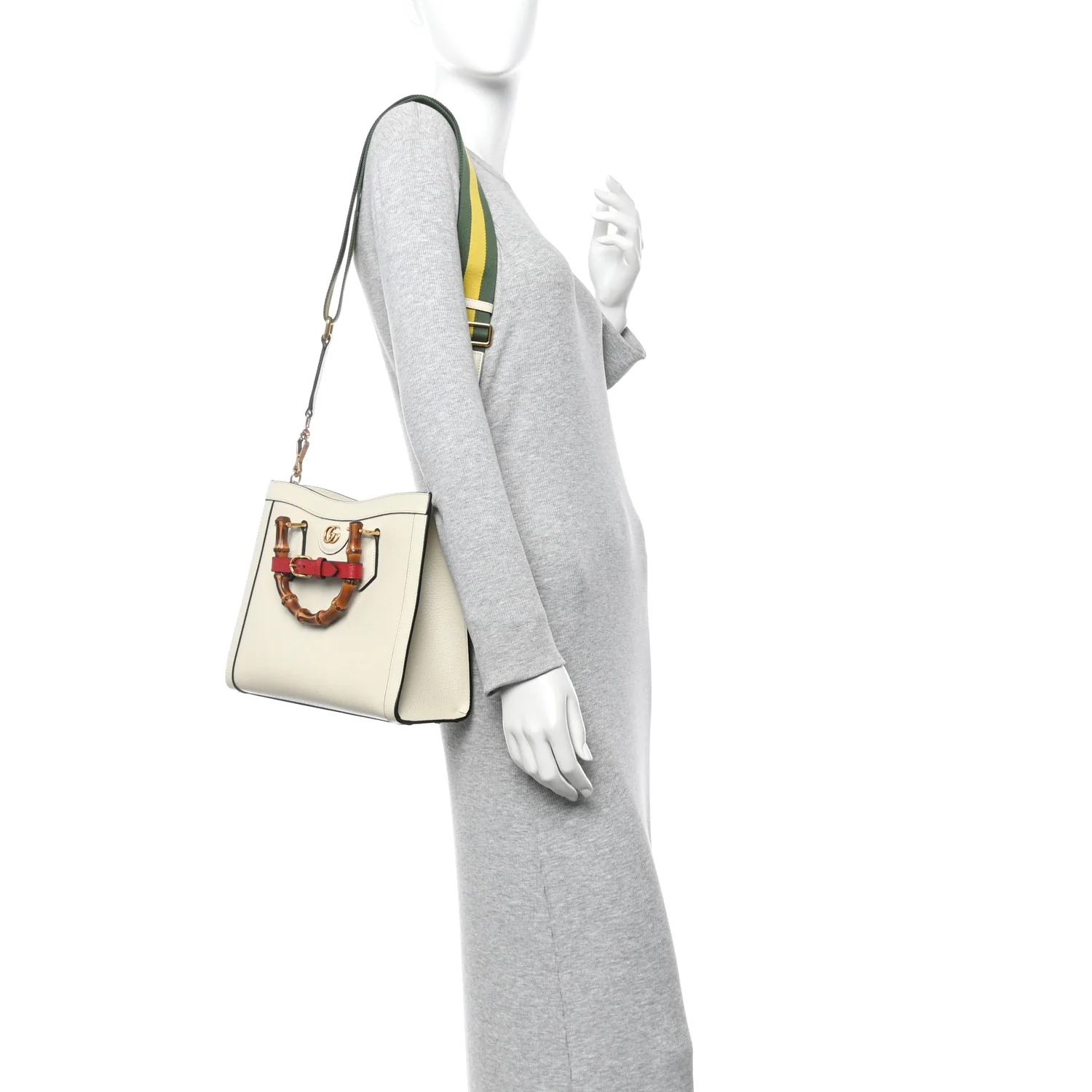 Textured Dollar Calfskin Web Small Diana Tote Bag Mystic White - Image 2