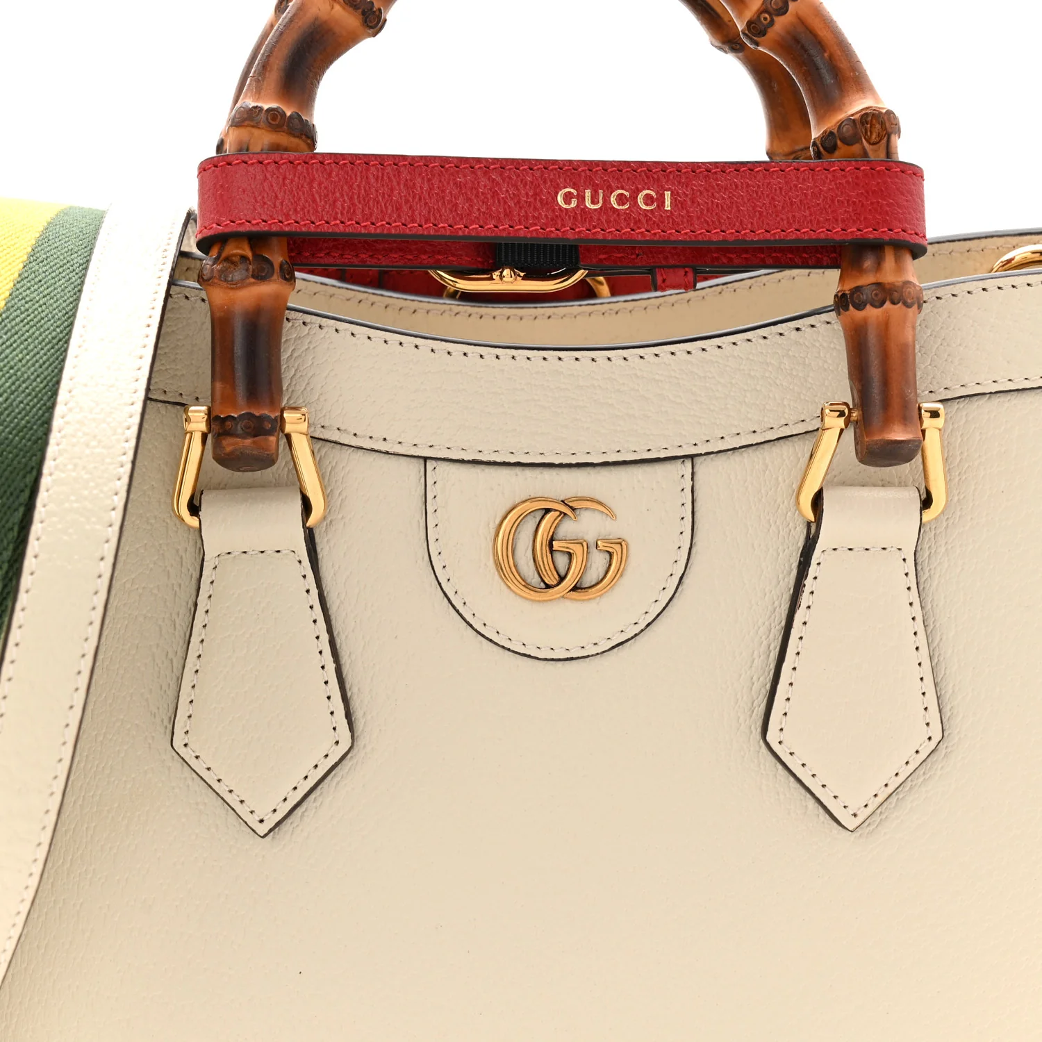 Textured Dollar Calfskin Web Small Diana Tote Bag Mystic White - Image 8
