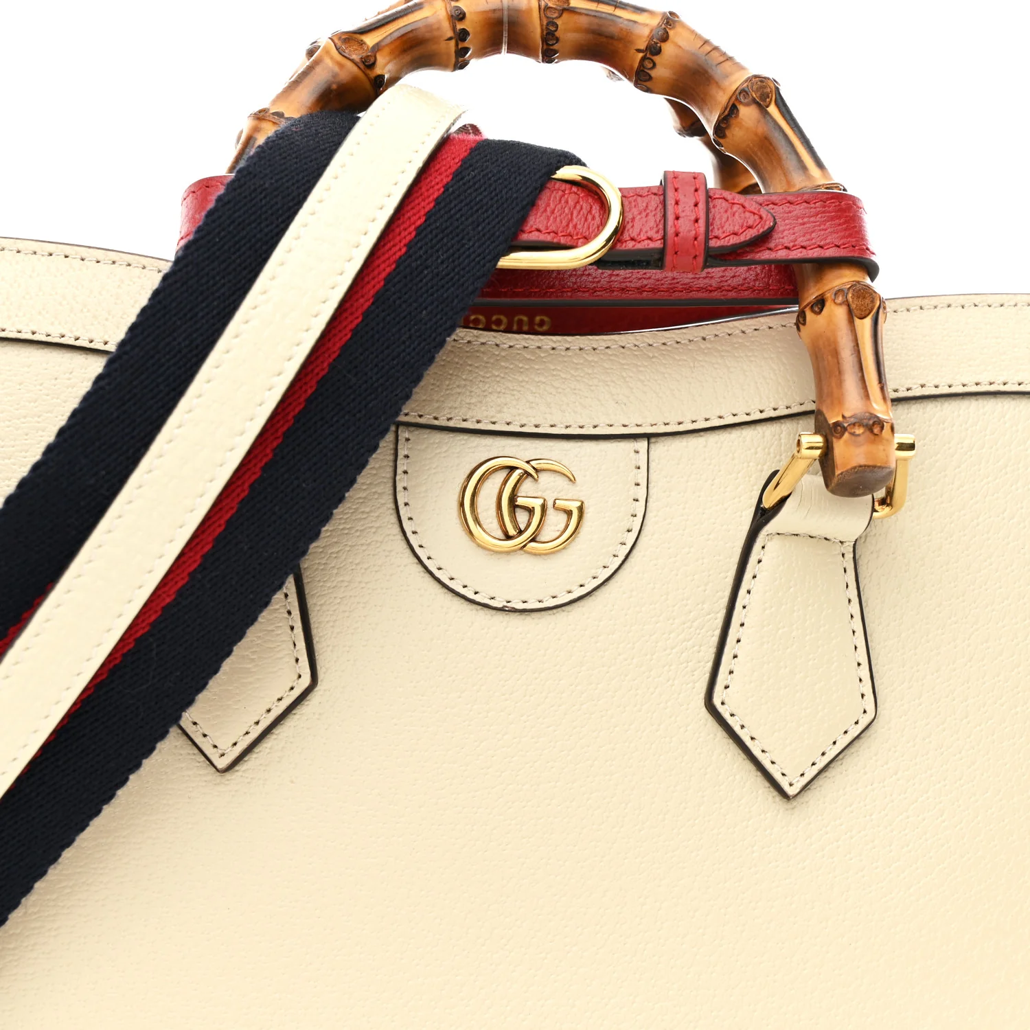 Textured Dollar Calfskin Web Small Diana Tote Bag Mystic White - Image 14