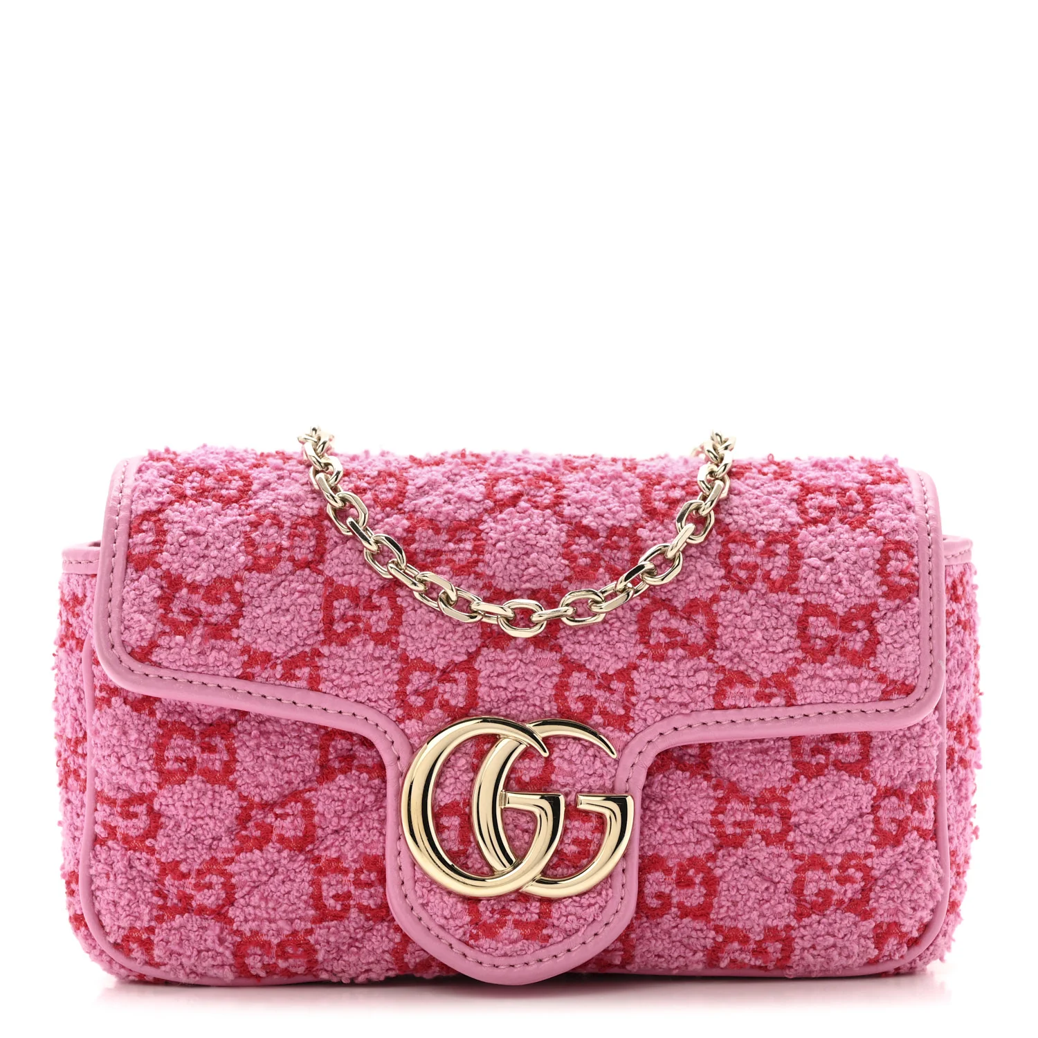 Tweed GG Monogram Mini GG Marmont Shoulder Bag Pink Red