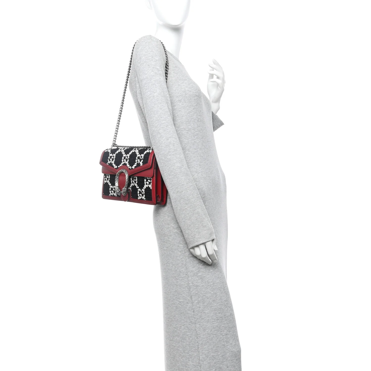 Tweed GG Monogram Small Dionysus Shoulder Bag Black White Romantic Cherry - Image 2