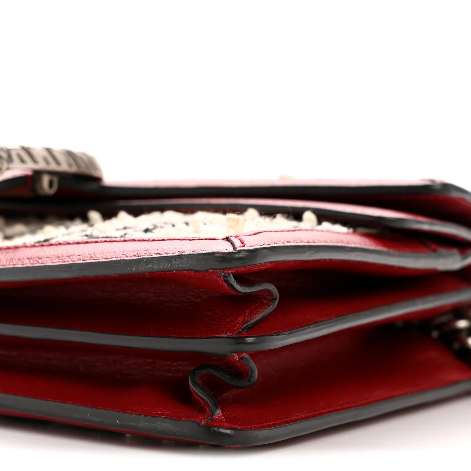 Tweed GG Monogram Small Dionysus Shoulder Bag White Black Romantic Cherry - Image 10