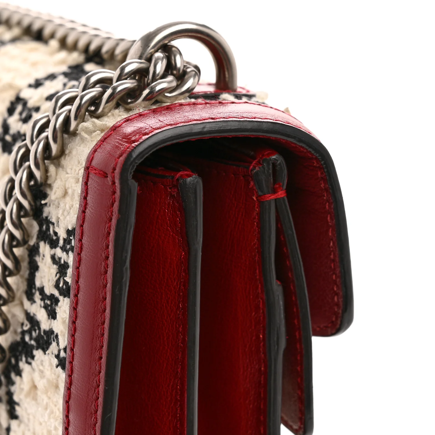 Tweed GG Monogram Small Dionysus Shoulder Bag White Black Romantic Cherry - Image 12