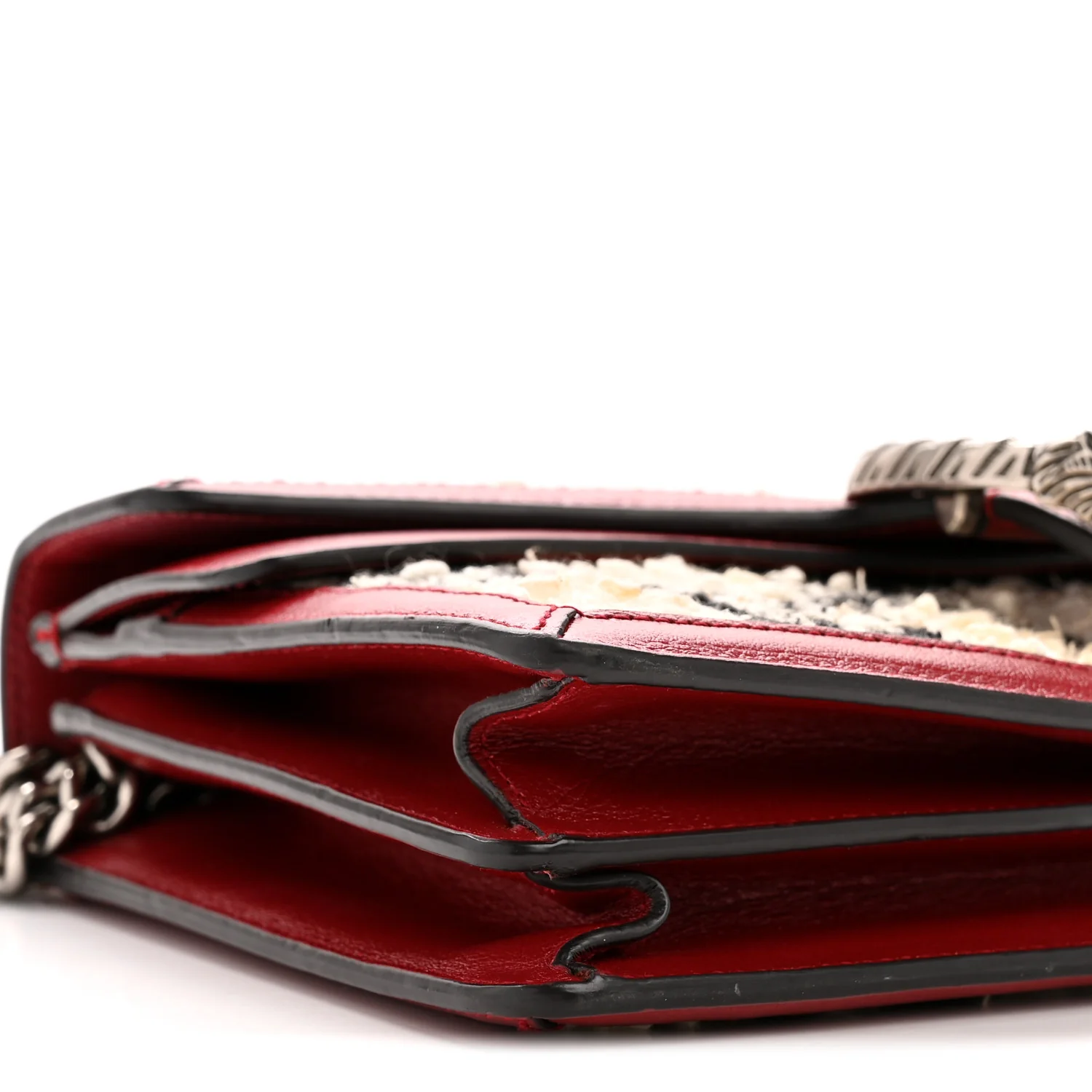 Tweed GG Monogram Small Dionysus Shoulder Bag White Black Romantic Cherry - Image 9