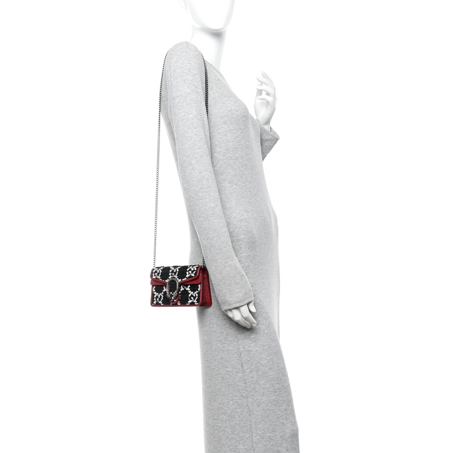 Tweed GG Monogram Super Mini Dionysus Shoulder Bag Black White Romantic Cherry - Image 2