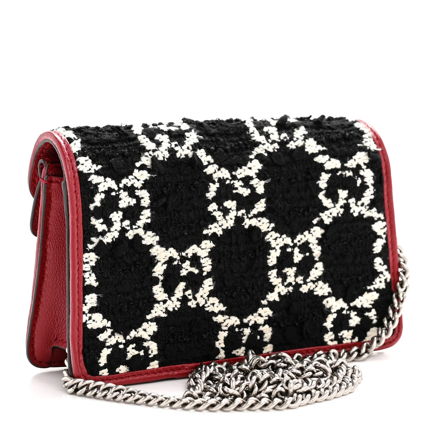 Tweed GG Monogram Super Mini Dionysus Shoulder Bag Black White Romantic Cherry - Image 3