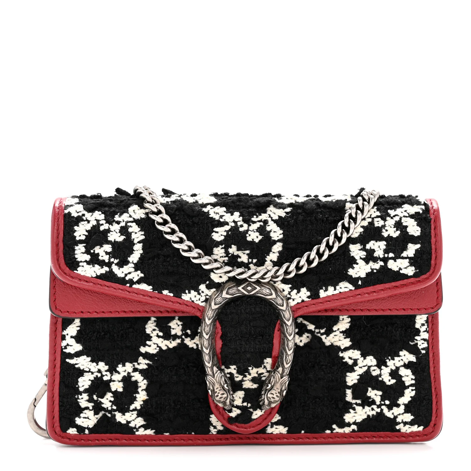 Tweed GG Monogram Super Mini Dionysus Shoulder Bag Black White Romantic Cherry - Image 7