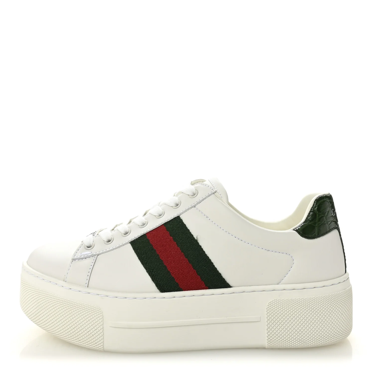 Ultralight Plume Calfskin Web Womens Ace Platform Sneakers 35.5 White