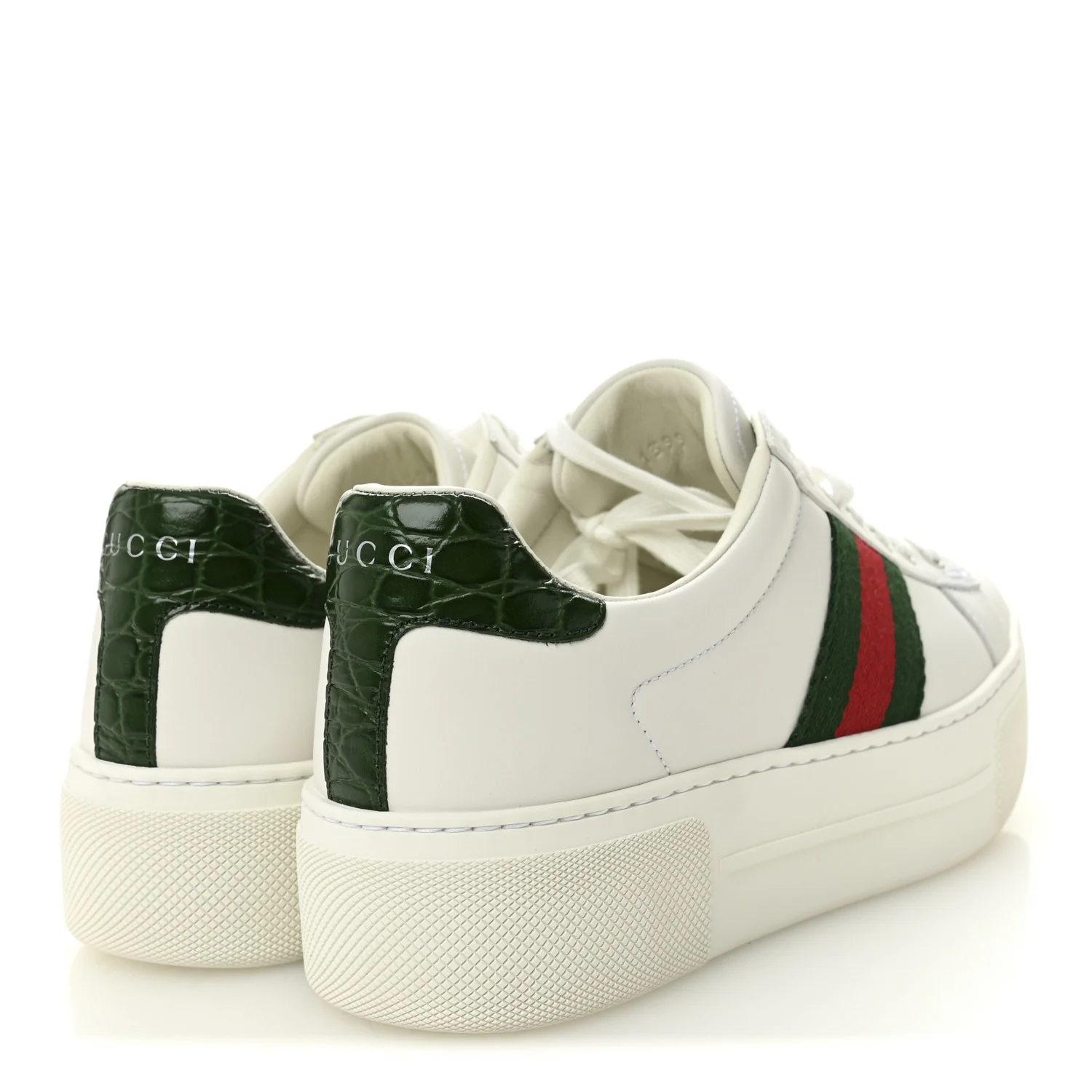 Ultralight Plume Calfskin Web Womens Ace Platform Sneakers 35.5 White - Image 4