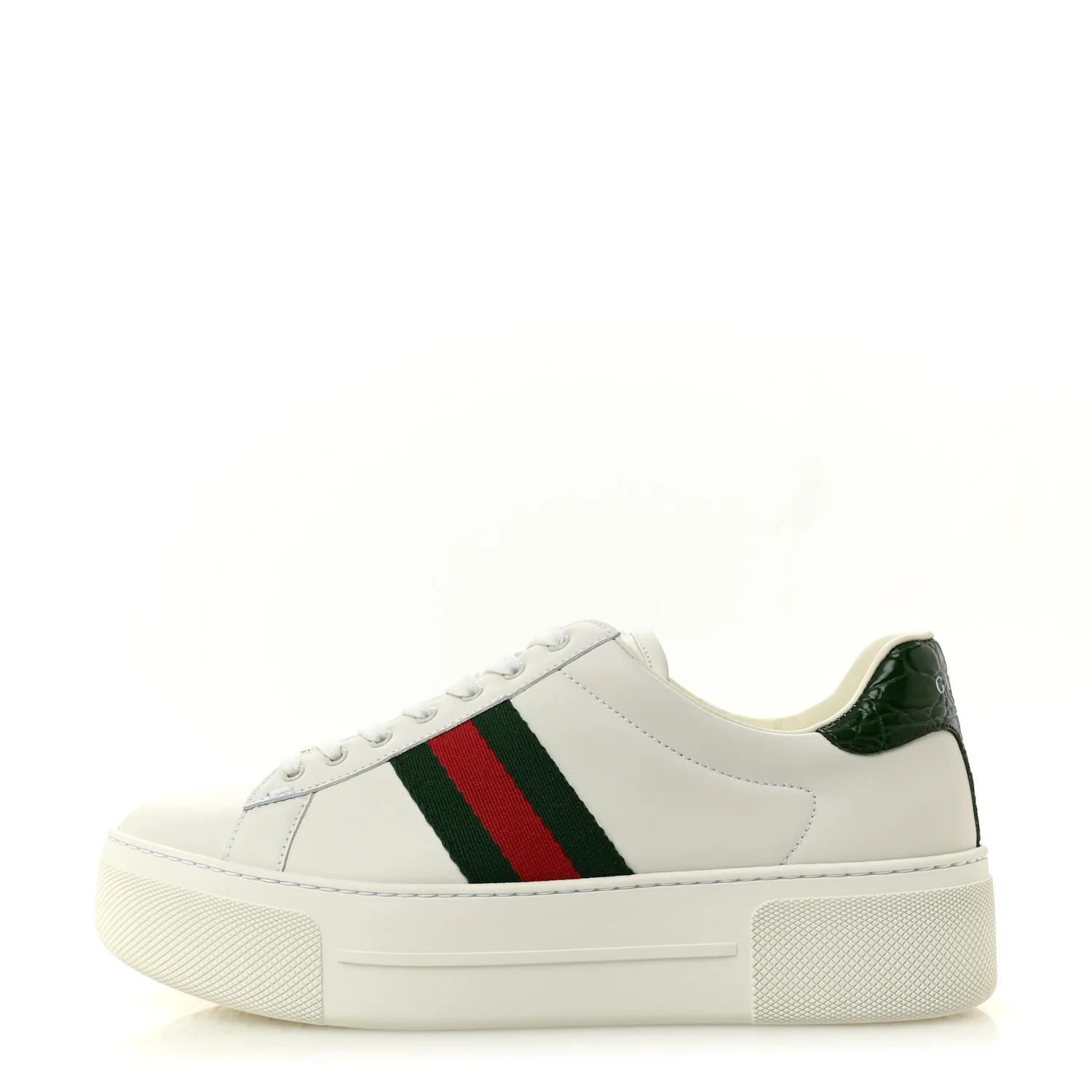 Ultralight Plume Calfskin Web Womens Ace Platform Sneakers 39.5 White