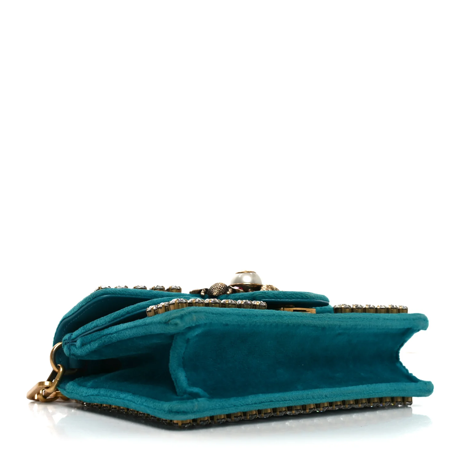 Velvet Crystal Mini Bee Broadway Shoulder Bag Pavone Cyan - Image 4