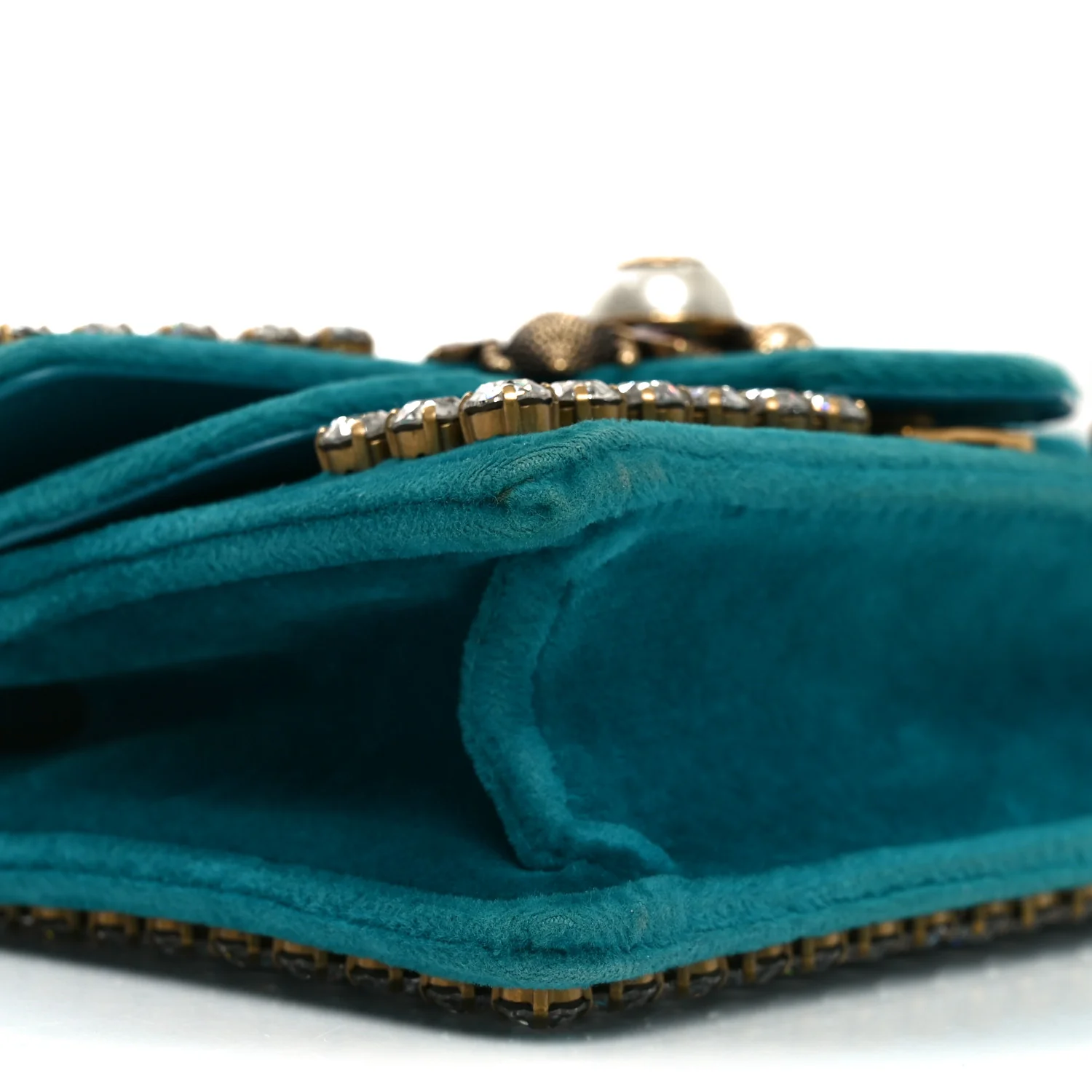 Velvet Crystal Mini Bee Broadway Shoulder Bag Pavone Cyan - Image 9