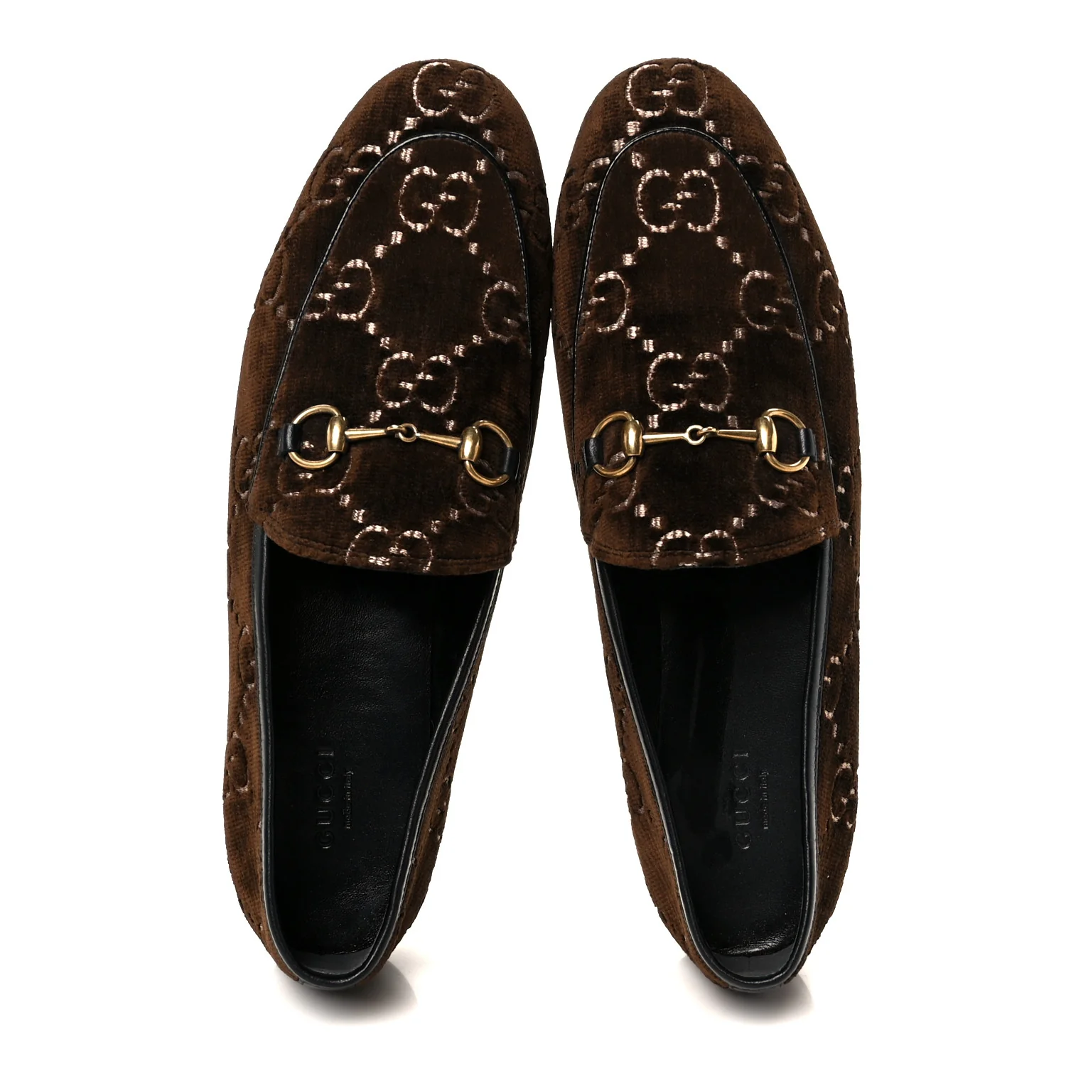 Velvet GG Monogram Horsebit Womens Jordaan Loafers 40 Brown Black - Image 2