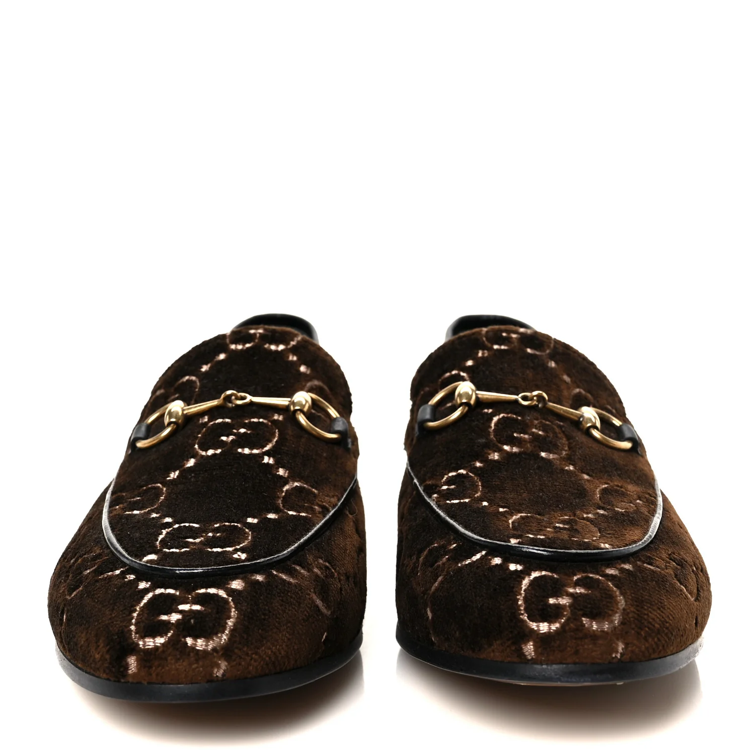 Velvet GG Monogram Horsebit Womens Jordaan Loafers 40 Brown Black - Image 3