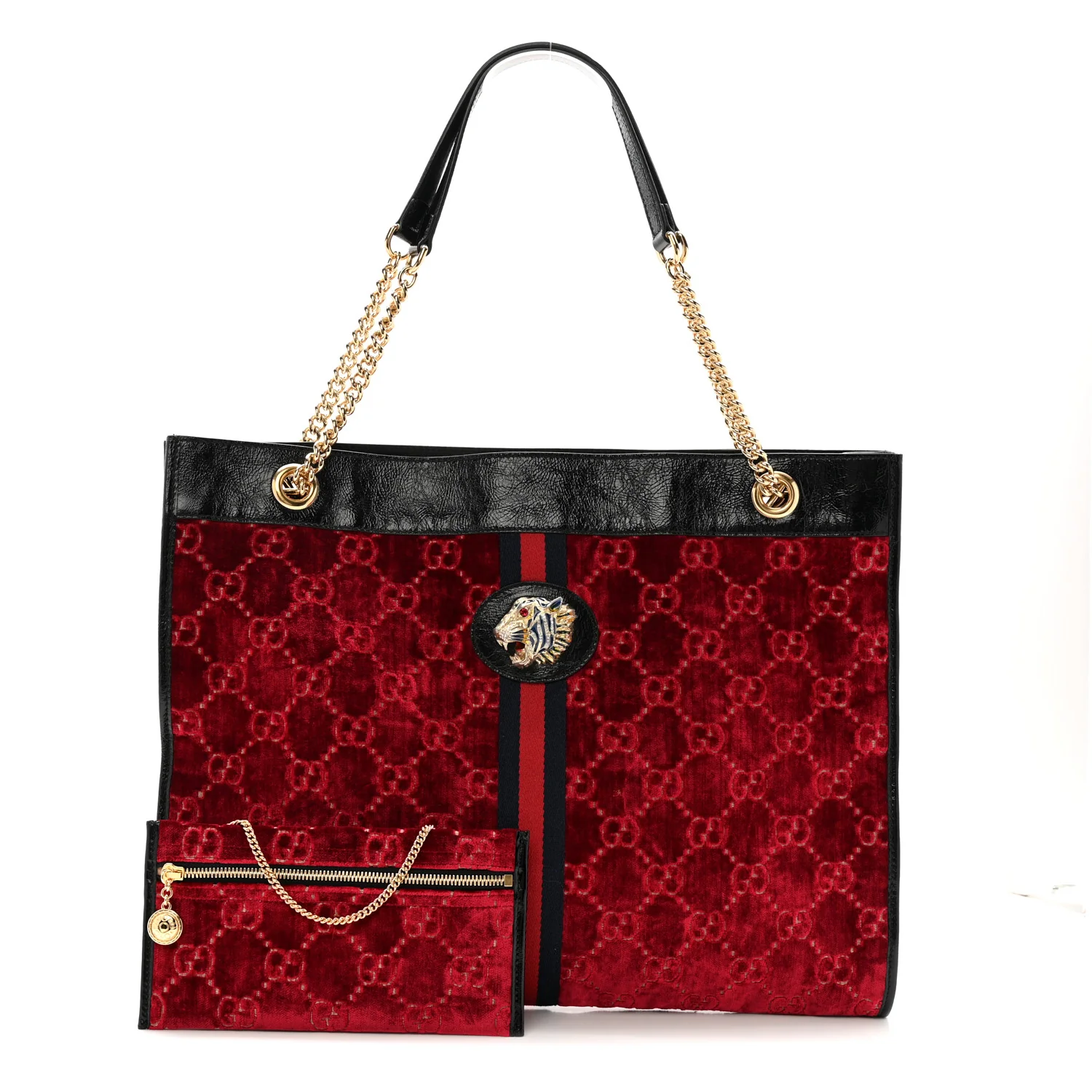 Velvet GG Monogram Large Rajah Chain Tote Red Cipria Black - Image 3