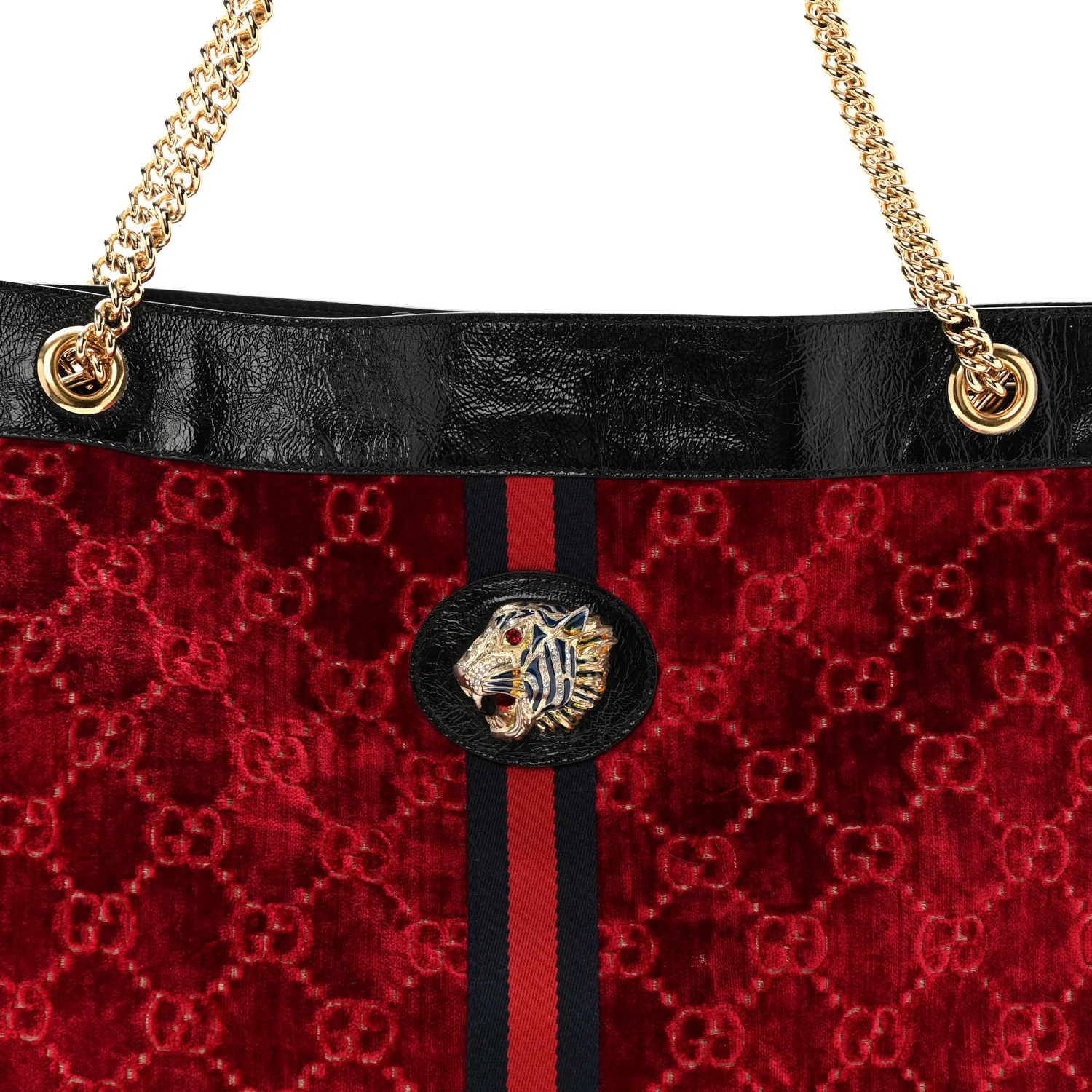 Velvet GG Monogram Large Rajah Chain Tote Red Cipria Black - Image 9