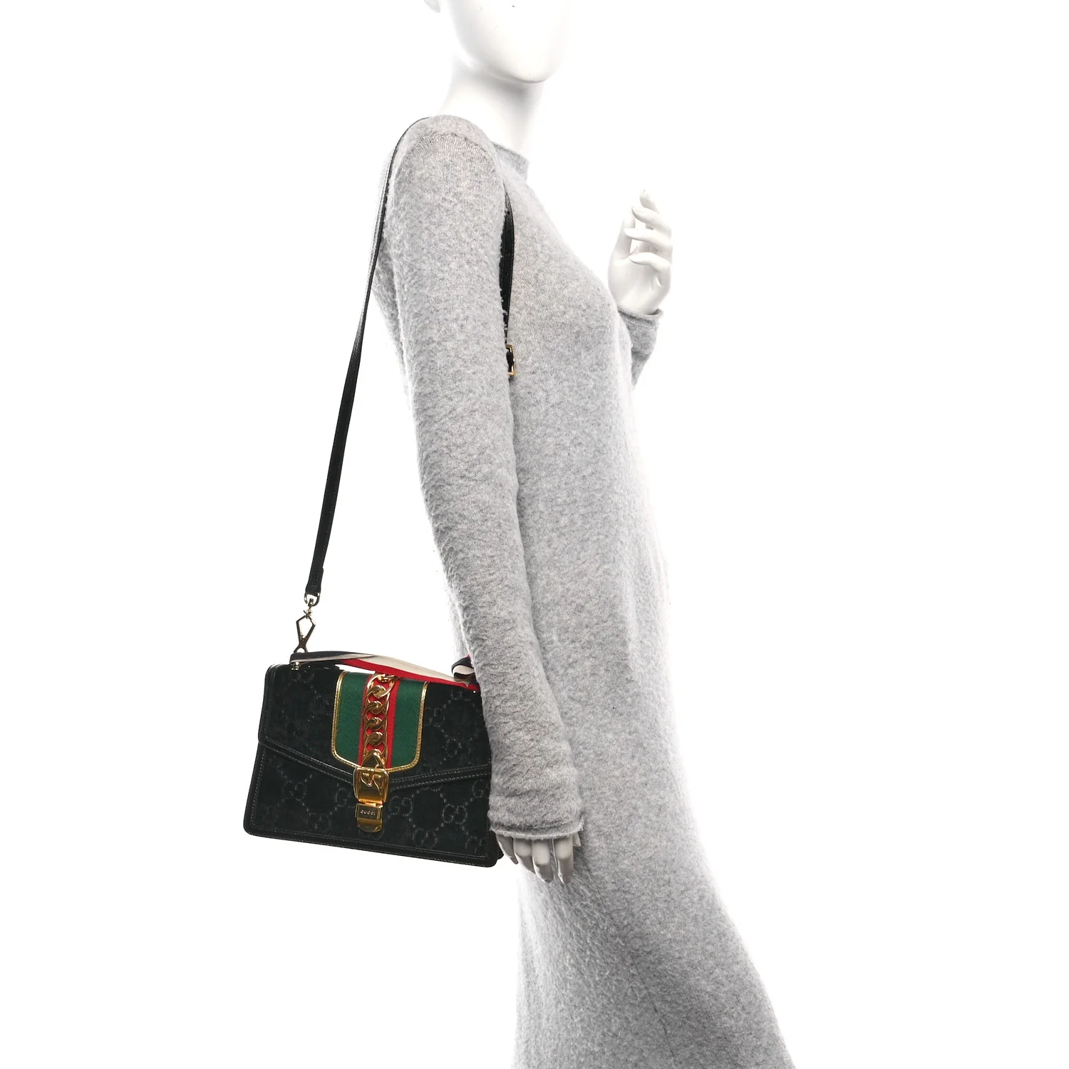 Velvet GG Monogram Small Sylvie Shoulder Bag Black - Image 2