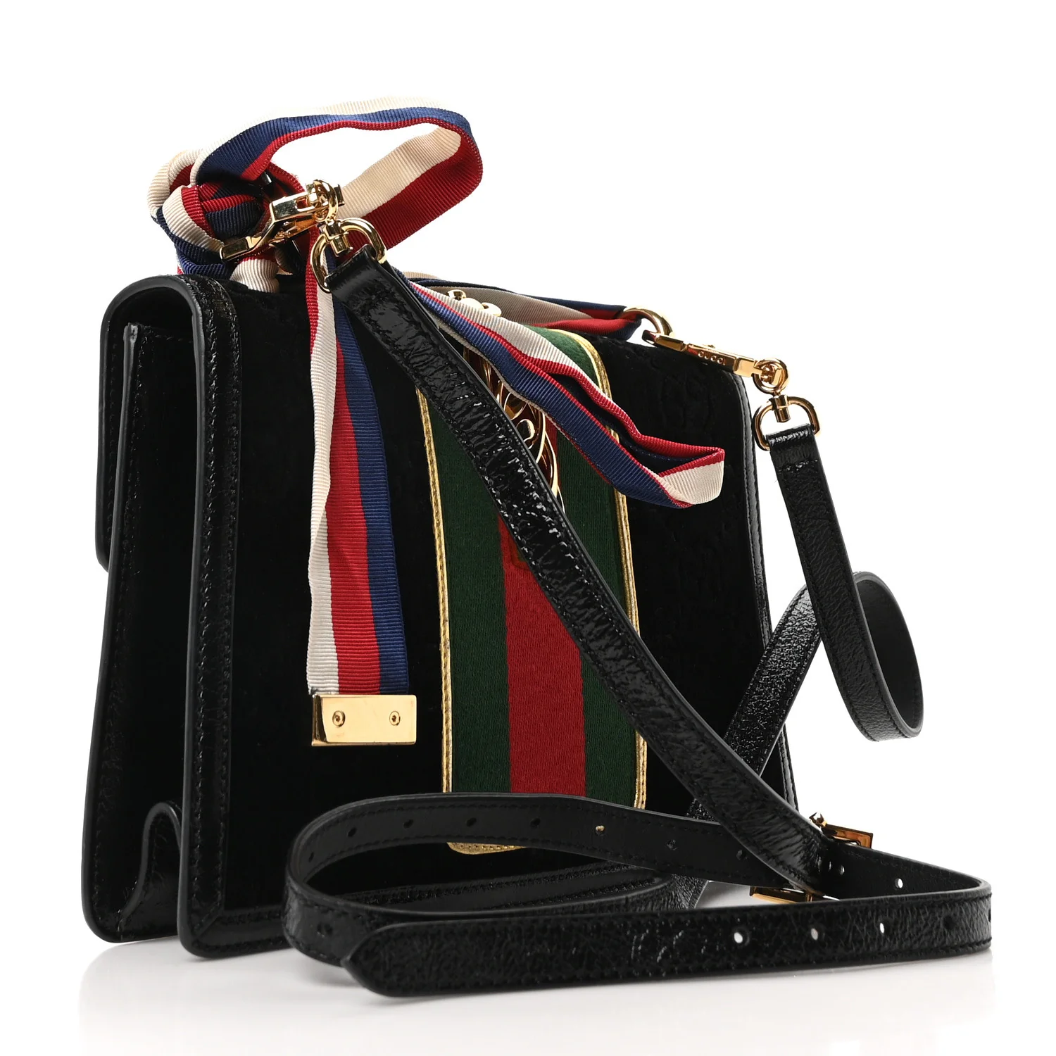 Velvet GG Monogram Small Sylvie Shoulder Bag Black - Image 3