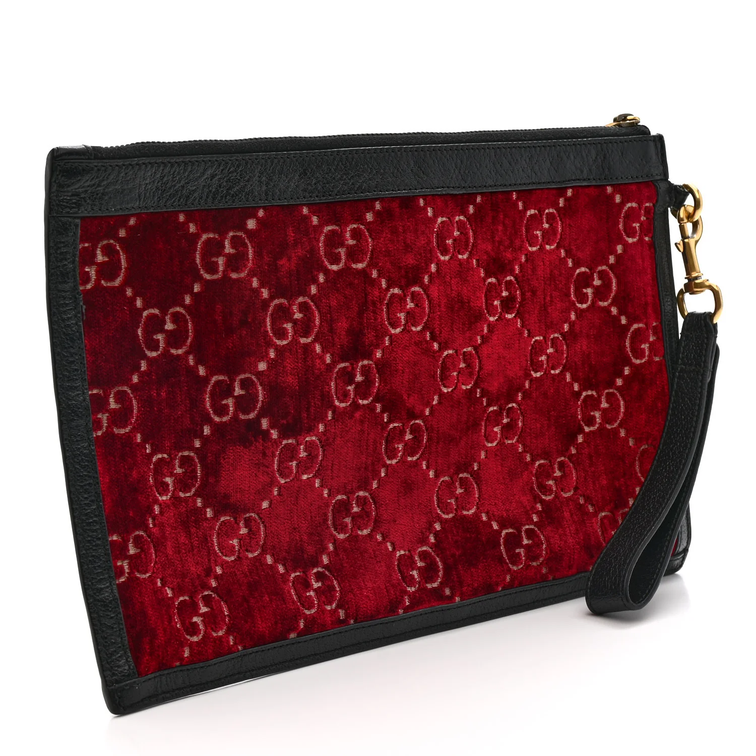 Velvet GG Monogram Textured Calfskin Web Ophidia Wristlet Red Cipria Black - Image 3