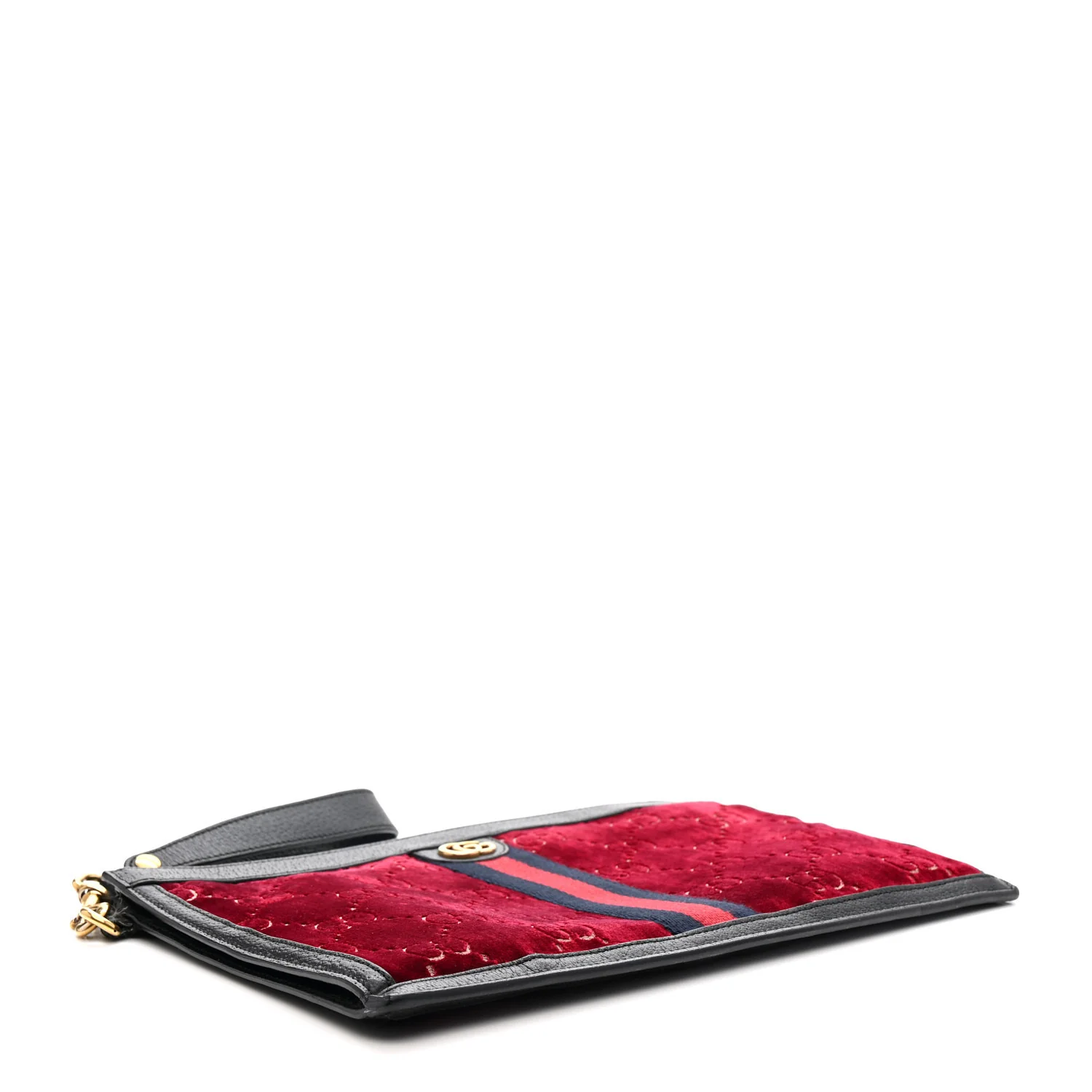 Velvet GG Monogram Textured Calfskin Web Ophidia Wristlet Red Cipria Black - Image 4