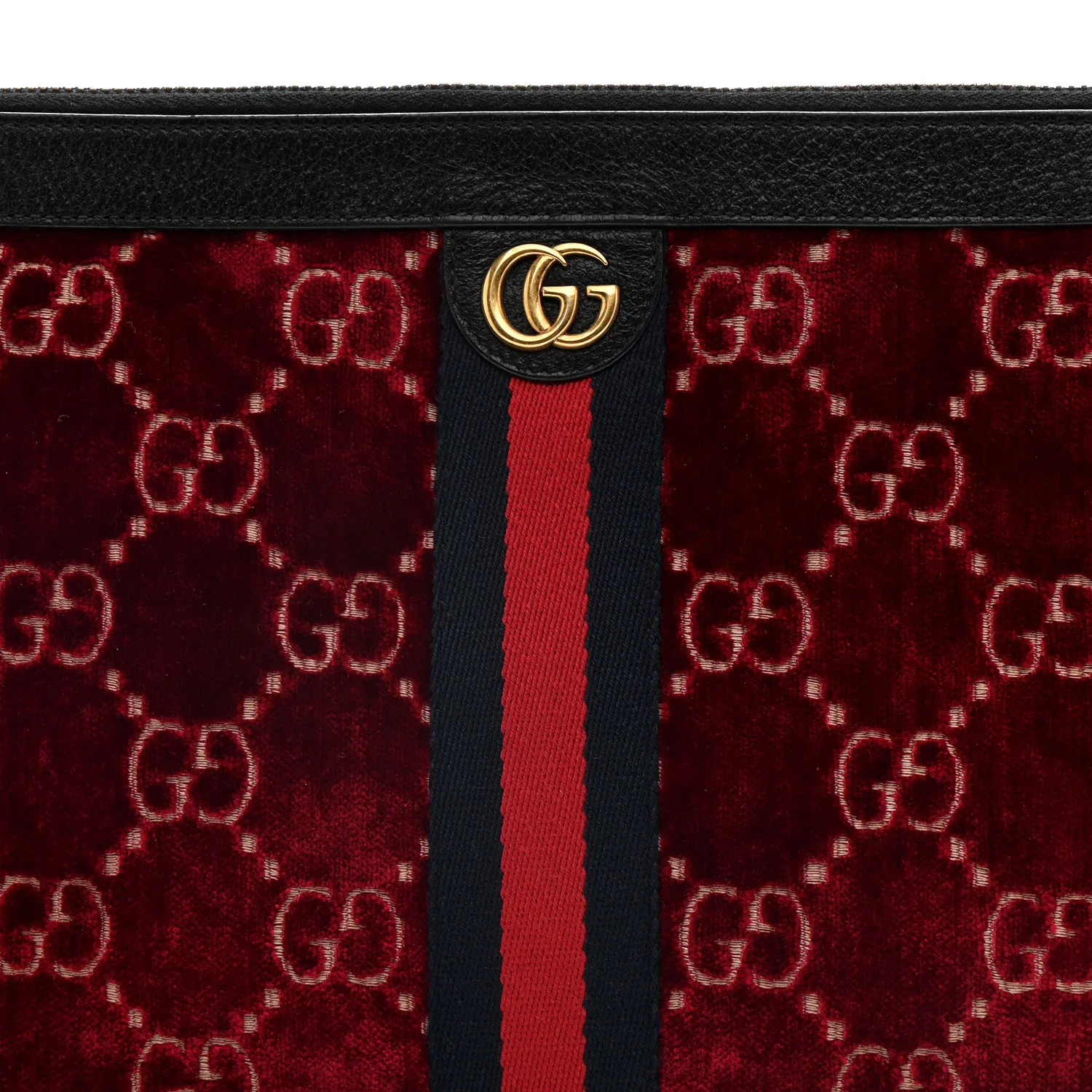 Velvet GG Monogram Textured Calfskin Web Ophidia Wristlet Red Cipria Black - Image 8