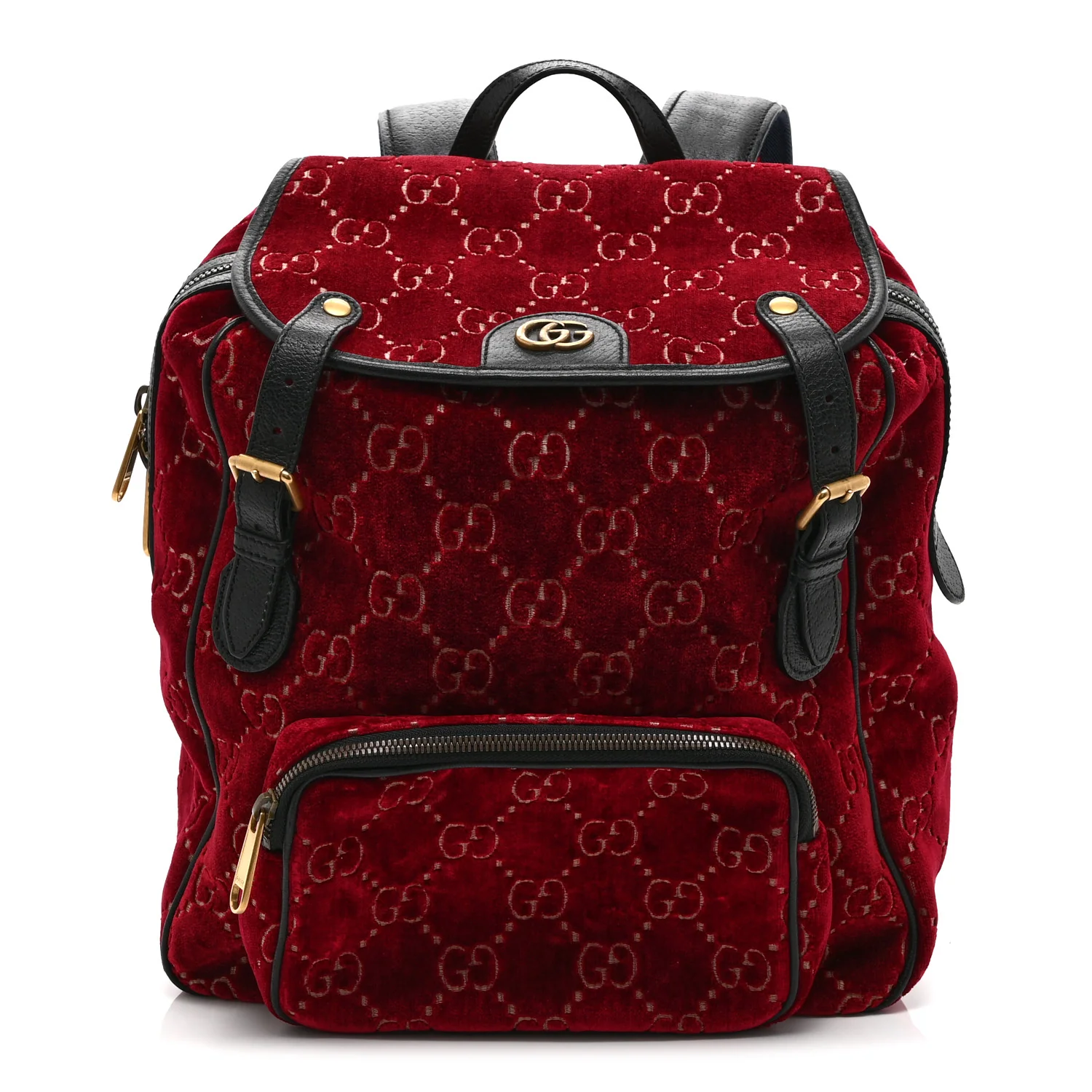 Velvet GG Monogram Textured Calfskin Web Small Double Buckle Backpack Red Cipria Black