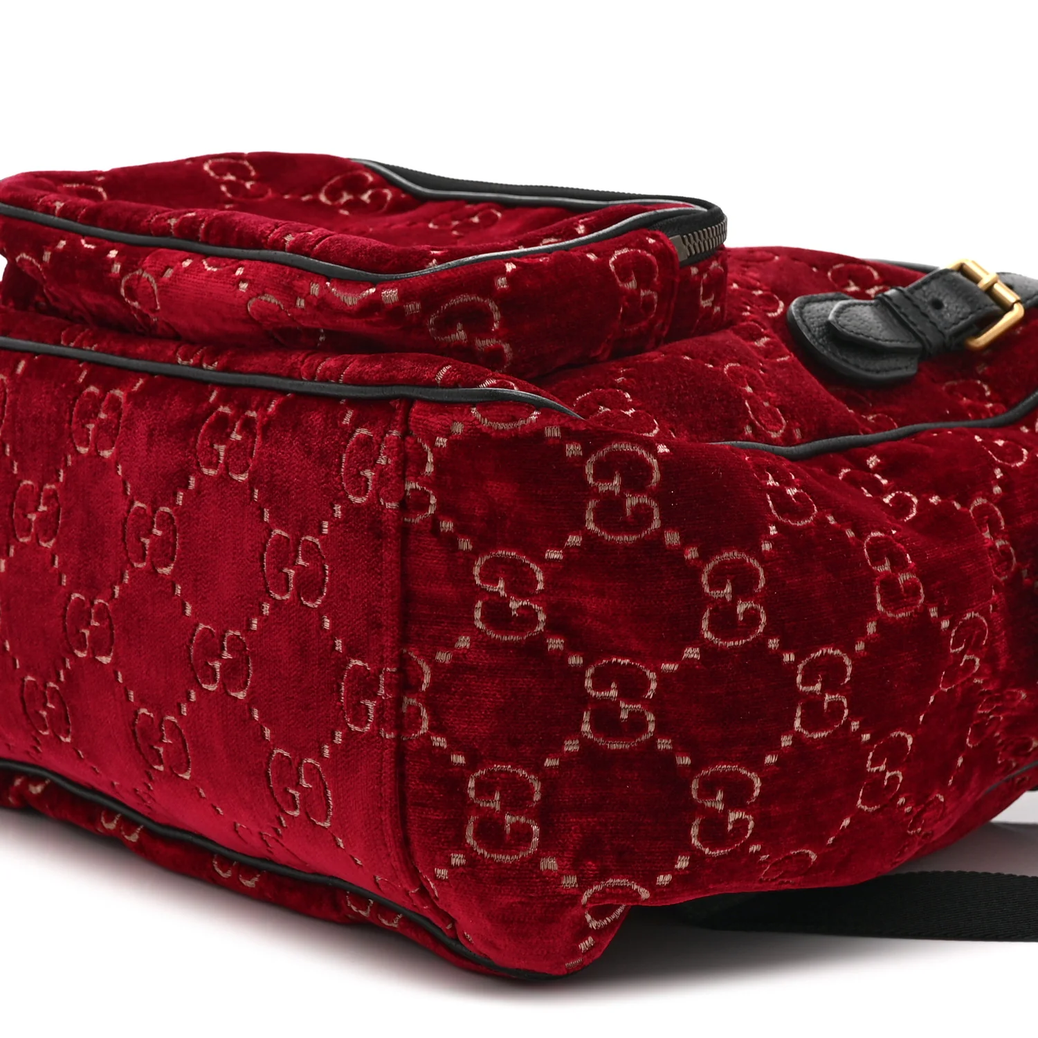 Velvet GG Monogram Textured Calfskin Web Small Double Buckle Backpack Red Cipria Black - Image 11