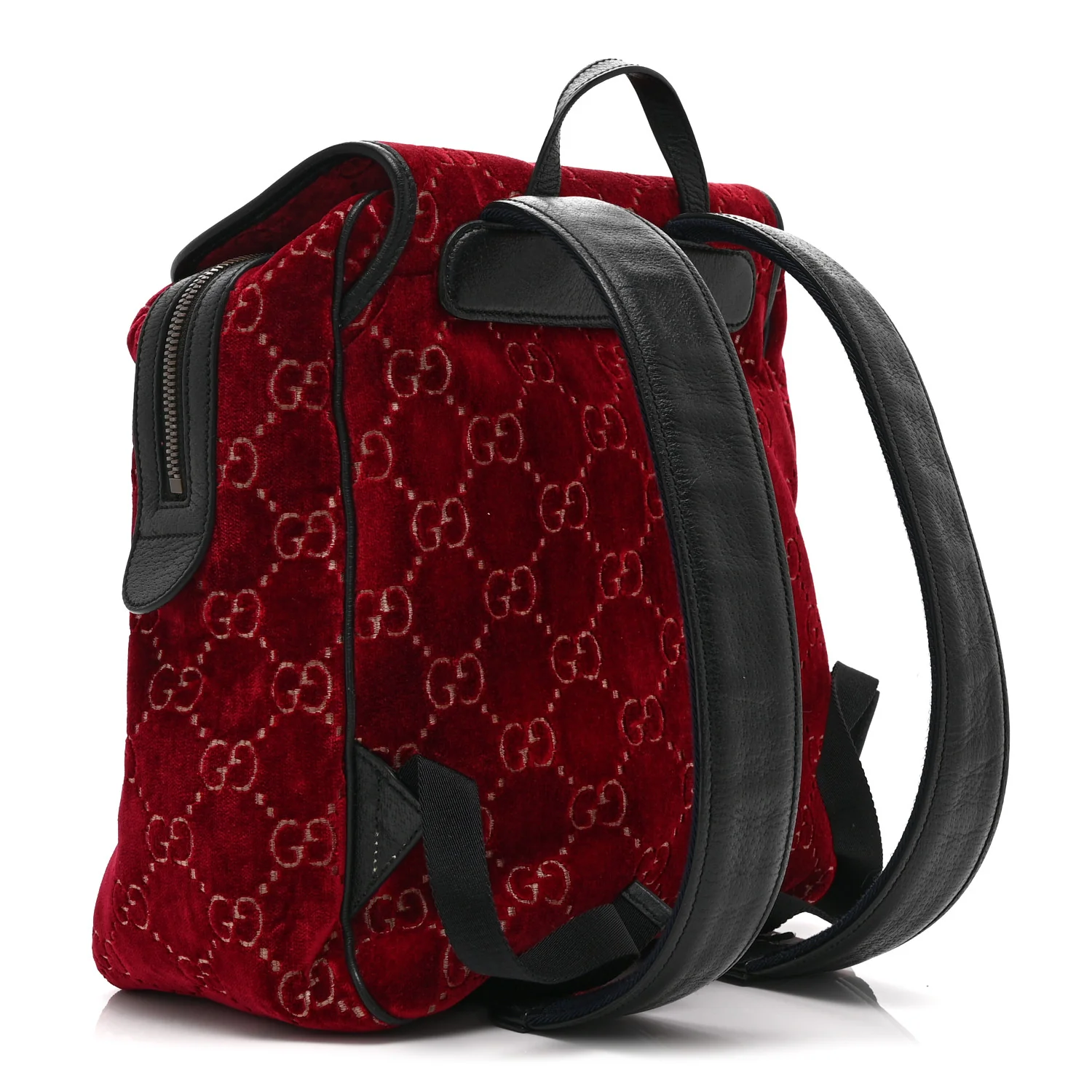 Velvet GG Monogram Textured Calfskin Web Small Double Buckle Backpack Red Cipria Black - Image 3