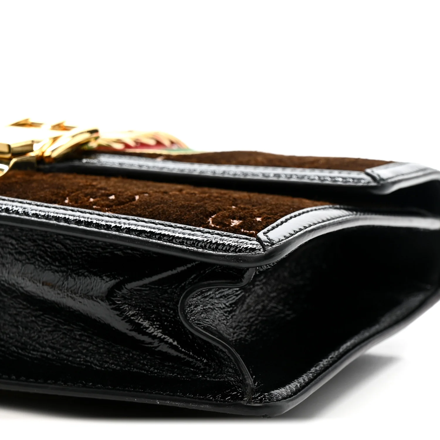 Velvet GG Monogram Web Small Sylvie Shoulder Bag Brown Black Oro Vecchio - Image 10