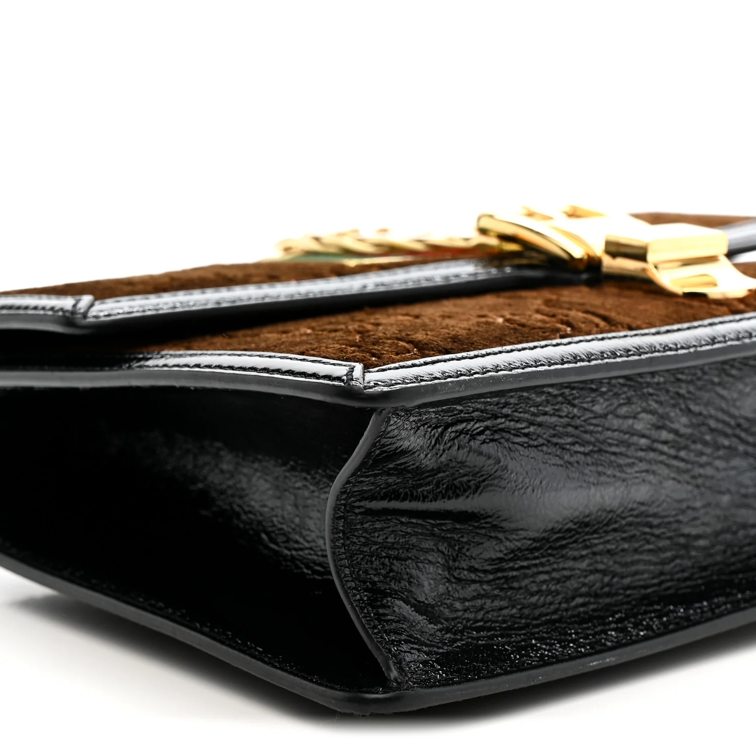 Velvet GG Monogram Web Small Sylvie Shoulder Bag Brown Black Oro Vecchio - Image 9